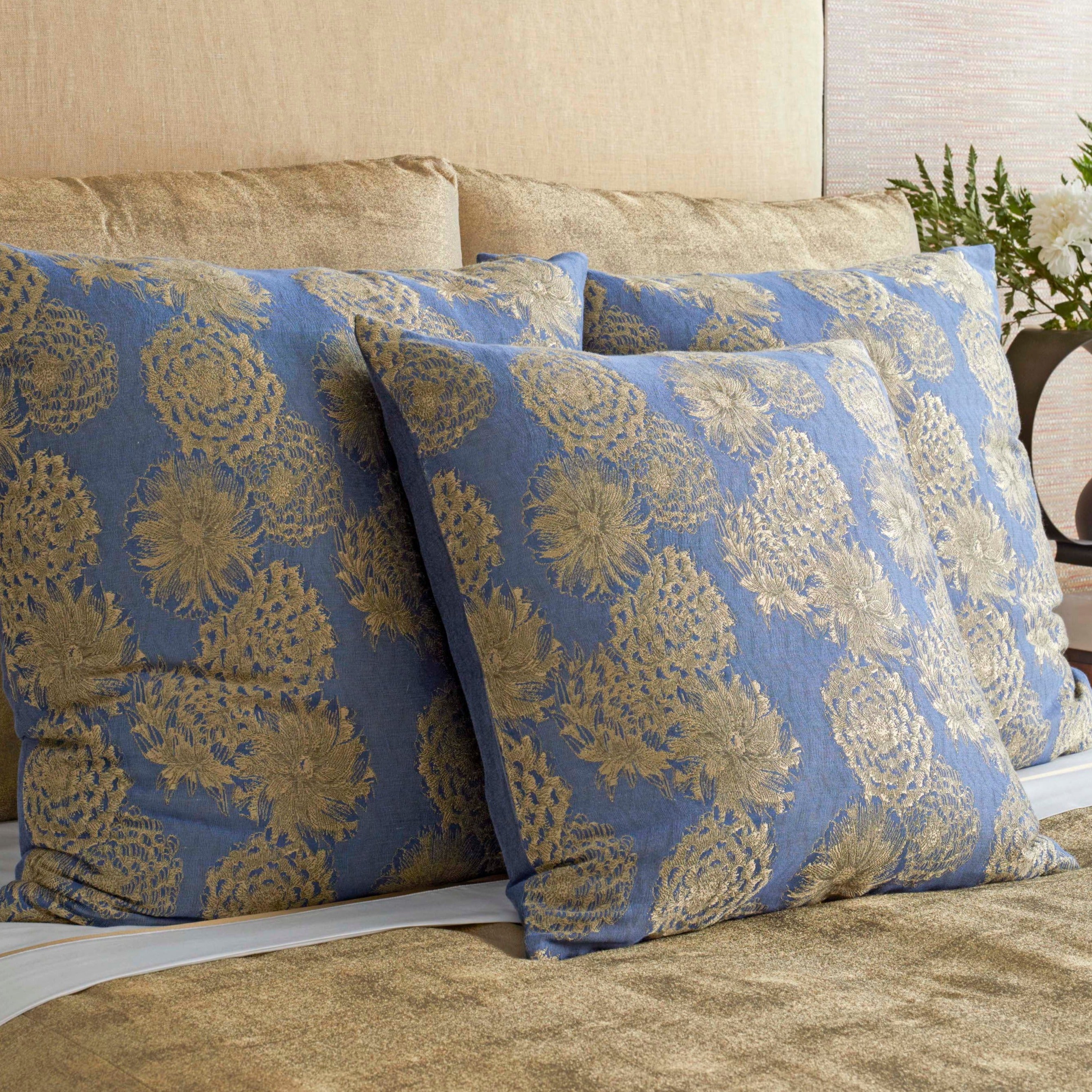 Premium Chrysanthemum Euro Sham Pillowcase - 26x26 Inches, 100% Cotton, Decorative Bedding for Home & Hotel - Perfect for Master Bedroom, Guest Room & Luxury Accommodations