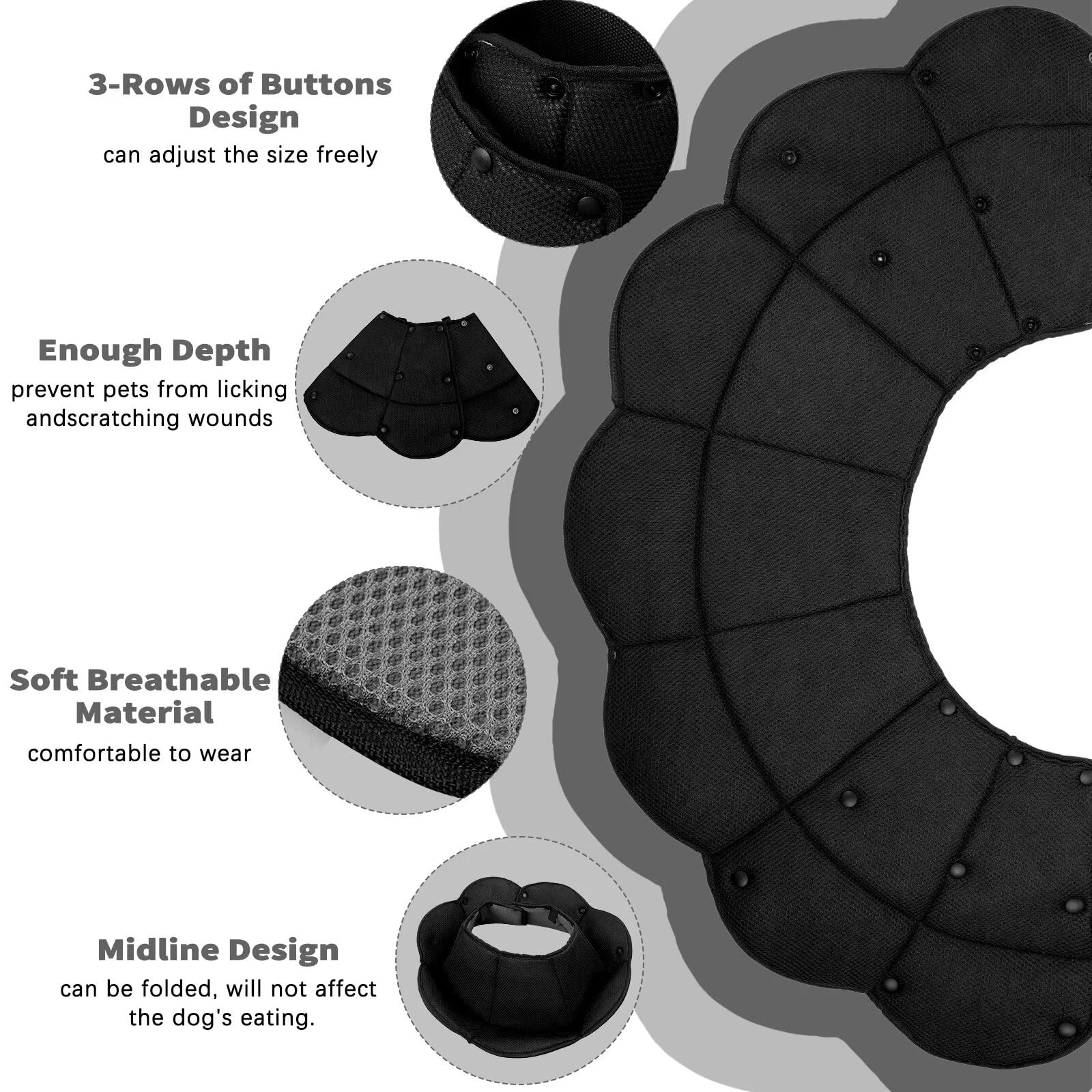 Adjustable Soft Dog Cone Collar for After Surgery - Comfortable Protective Recovery E-Collar for Large, Medium, Small Dogs & Cats - Prevents Licking Stitches, Wounds & Rashes (Black, XL) - Perfect for Post-Surgery Care & Wound Healing
