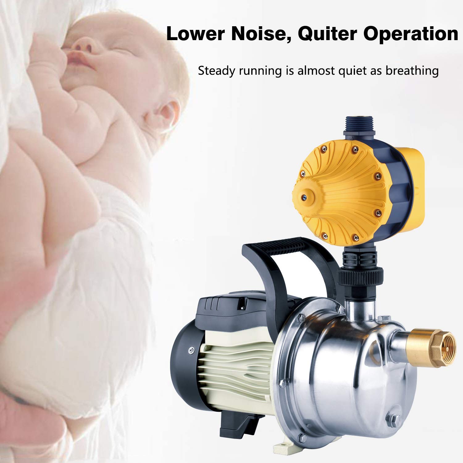 3/4HP Smart Water Pressure Booster Pump with Auto Controller - Whole House Self-Priming Jet Transfer Pump, 110V AC Automatic Pressure System for Lawn, Garden & Sprinkler Irrigation - Perfect for Home Water Supply & Agricultural Use