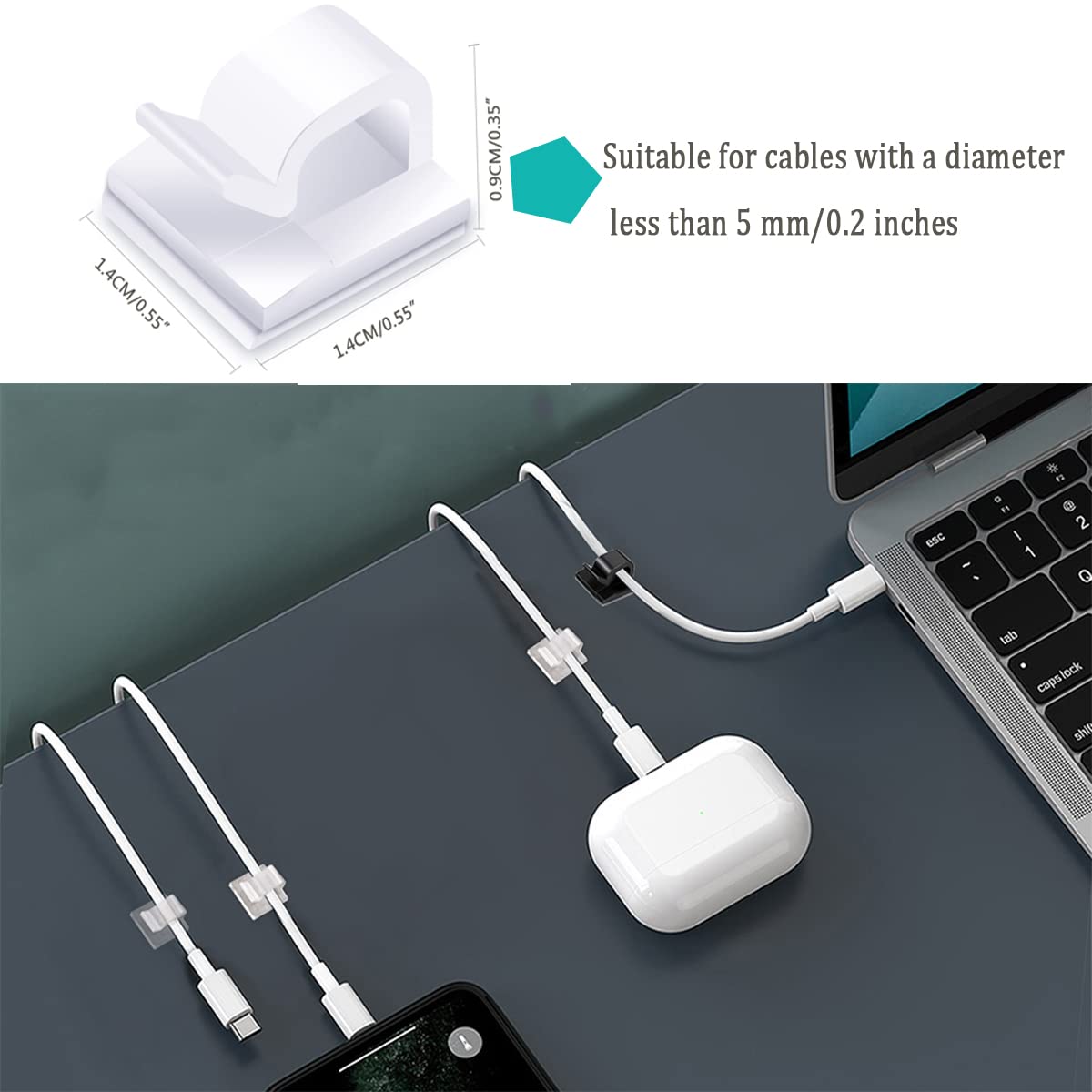 60PCS Clear Adhesive Cable Clips - Strong Wire Organizer Hooks for Wall, Desk & Outdoor Cable Management - Perfect for Christmas Lights, Fairy Lights, String Lights & Home Decor Hanging - Ideal for Holiday Decorations, Office Organization & Home Improvement Projects