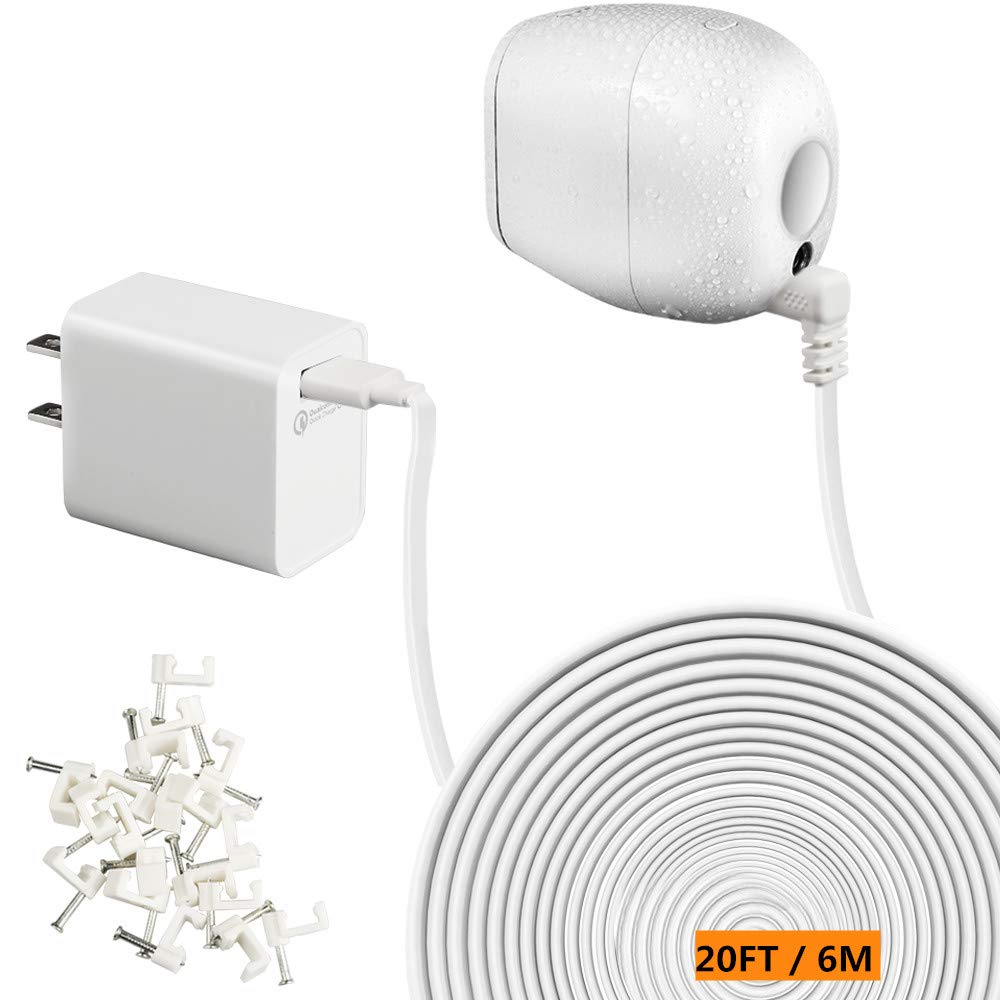 2-Pack 20ft Weatherproof Charging Cable & Power Adapter for Arlo Pro/Pro 2/Arlo Go Cameras - Indoor/Outdoor Use for Home Security, Baby Monitoring & Pet Surveillance - Never Worry About Low Battery Again