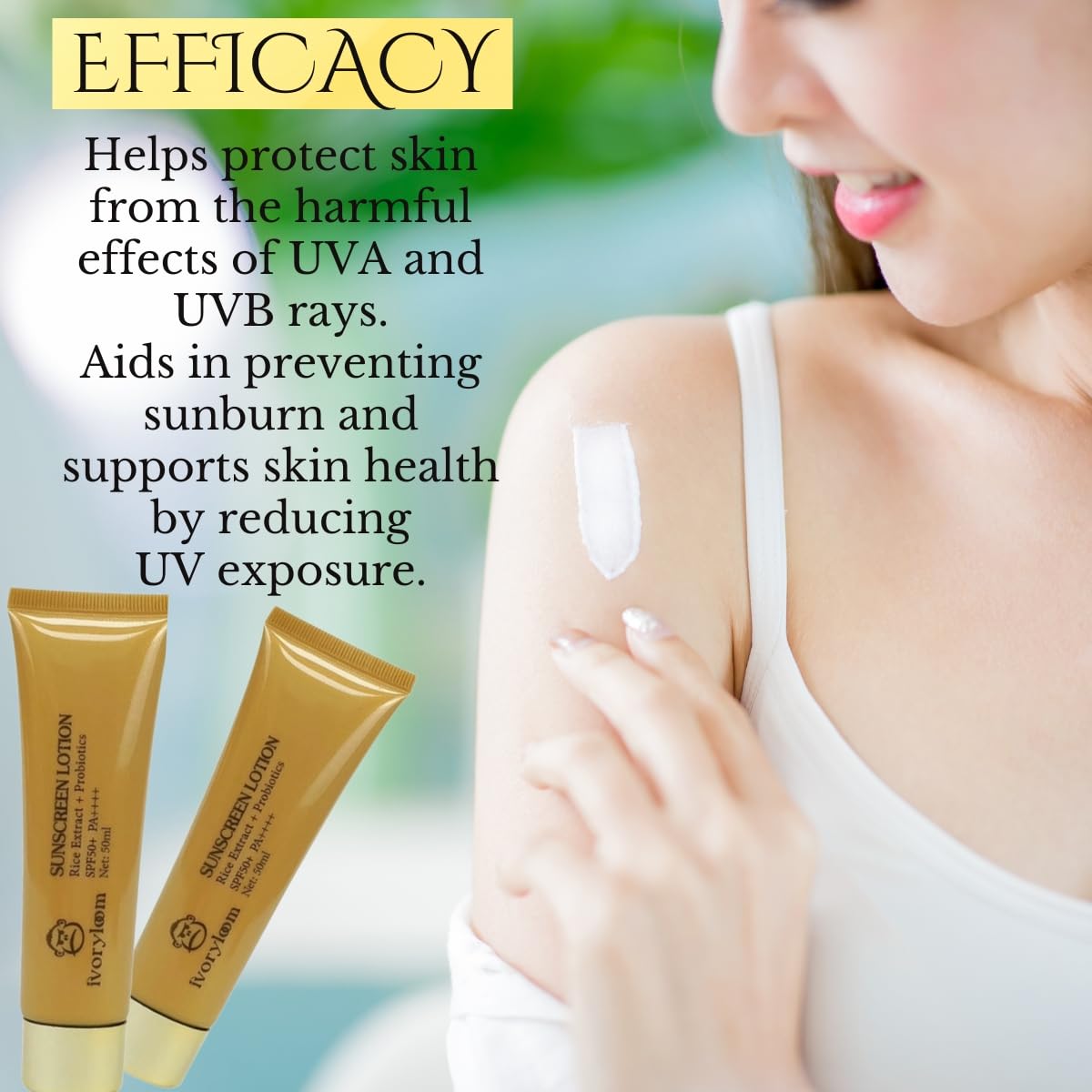 ivoryloom SPF 50+ Sunscreen with Rice Extract & Probiotics | Broad Spectrum UVA/UVB Protection | Oil-Free & Non-Comedogenic | Water Resistant | 1.7 oz | Perfect for Oily Skin & Daily Outdoor Activities