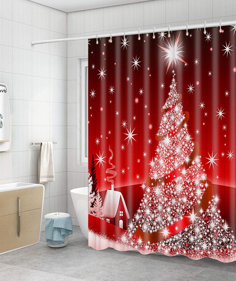 Festive Santa & Christmas Tree Shower Curtain - Holiday Bathroom Decor with Ornament Design for Xmas Home Decor (Perfect for Christmas Party, Gift & Seasonal Bathroom Makeover)