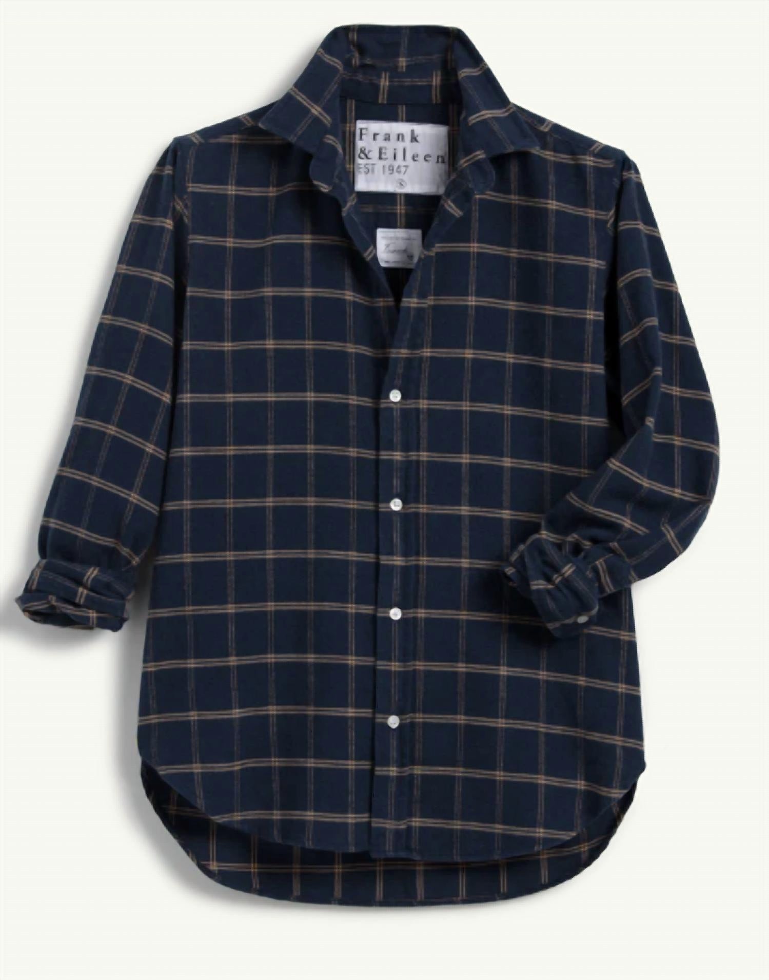 Frank Navy Woven Button-Up Shirt with Double Tan Windowpane Check - Casual Office Wear & Smart Outfits for Men