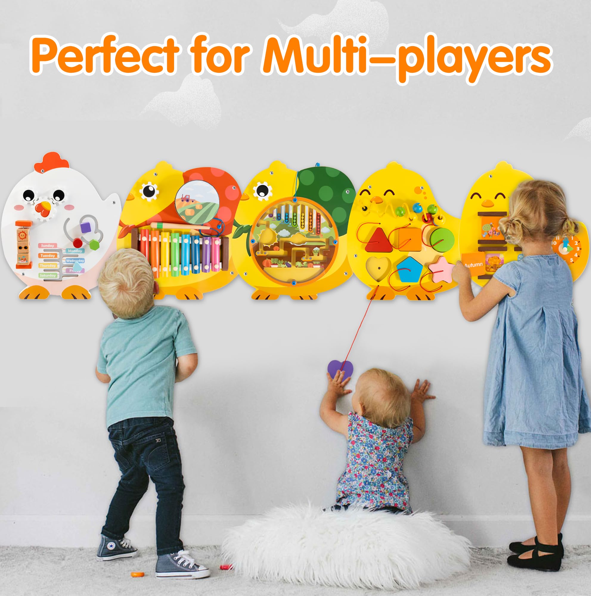 11-in-1 Wooden Sensory Busy Board for Toddlers - Montessori Learning Activity Wall Panel with Chick Design | Educational Toy for Kids Playroom, Daycare, Nursery, Classroom & Dentist Office Waiting Area | Perfect for Sensory Play & Early Childhood Development