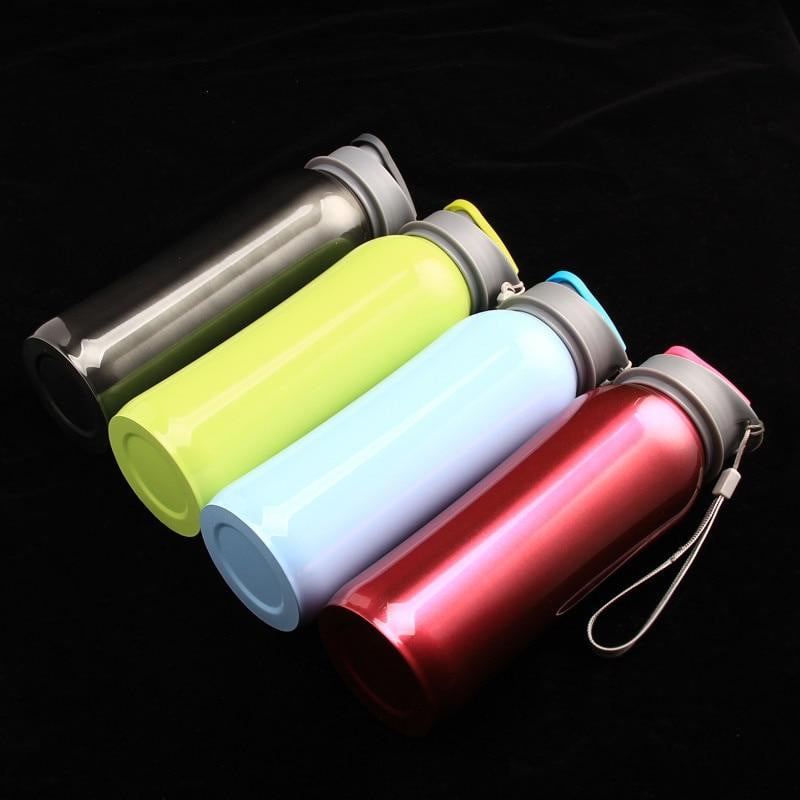 800ml 304 Stainless Steel Single Wall Water Bottle - BPA Free Spring Lid with Portable Rope - Ideal for Hiking, Gym & Outdoor Sports - Leak Proof & Durable