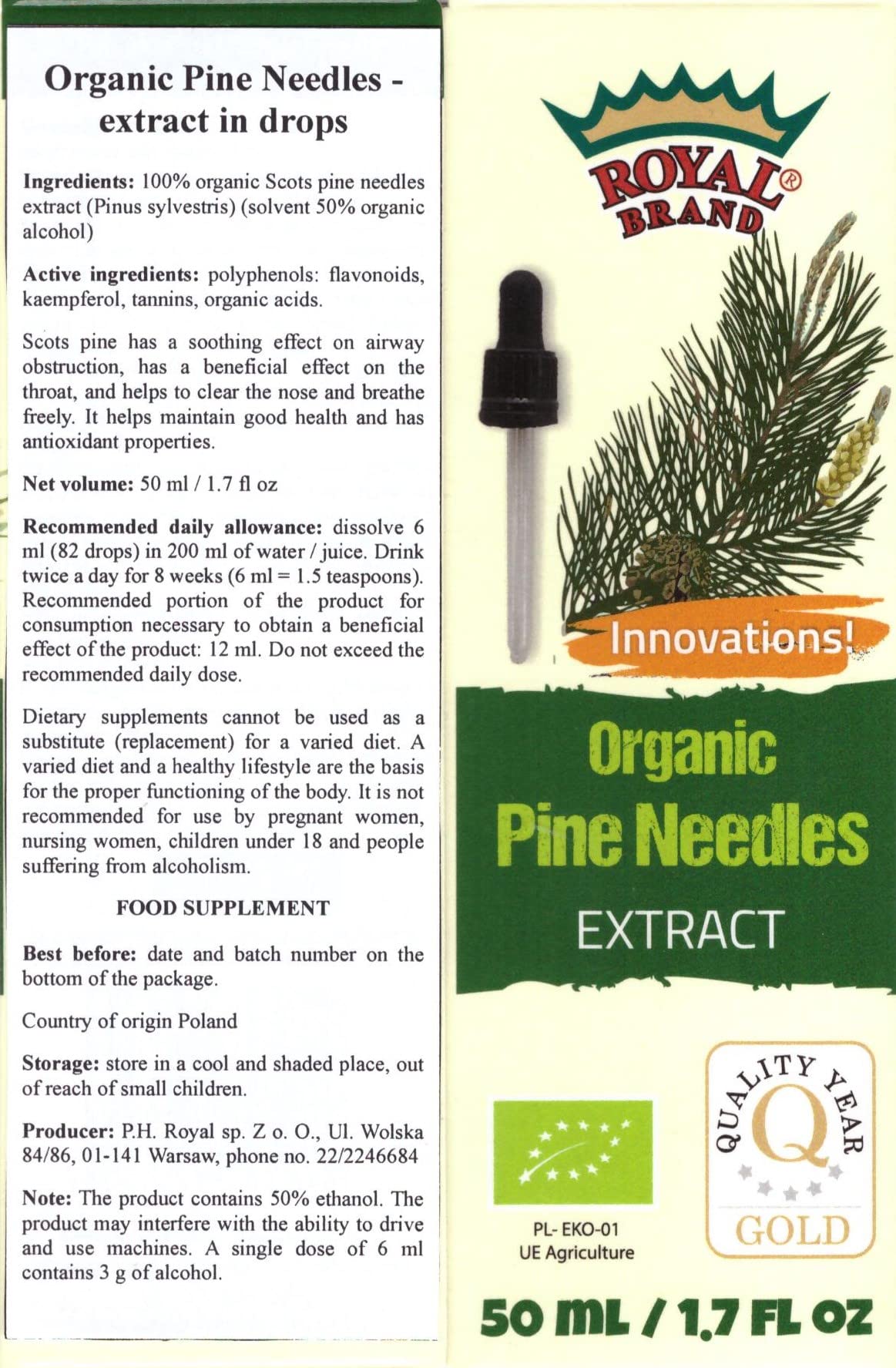 Organic Pine Needles & Pine Buds Extract Tincture - 50ml (1.7 FL OZ) - Natural Herbal Remedy for Respiratory Health & Immune Support - Perfect for Aromatherapy, DIY Skincare & Holistic Wellness