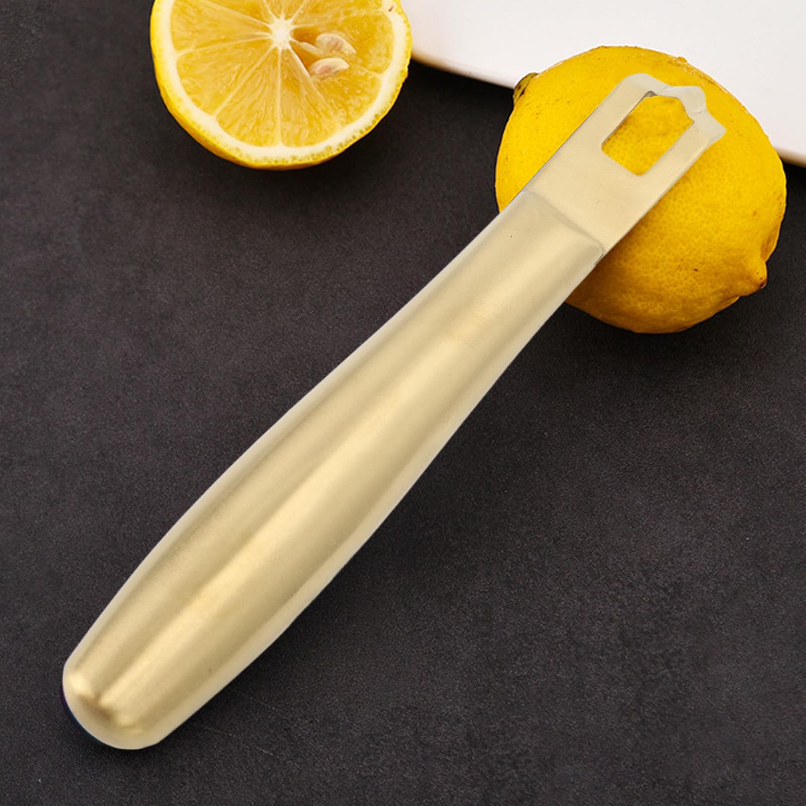 Premium Stainless Steel Lemon Peeler & Citrus Zester - Kitchen Gadget for Peeling Lemons, Oranges, Potatoes & Carrots - Gold Cocktail Tool for Bartending & Cooking