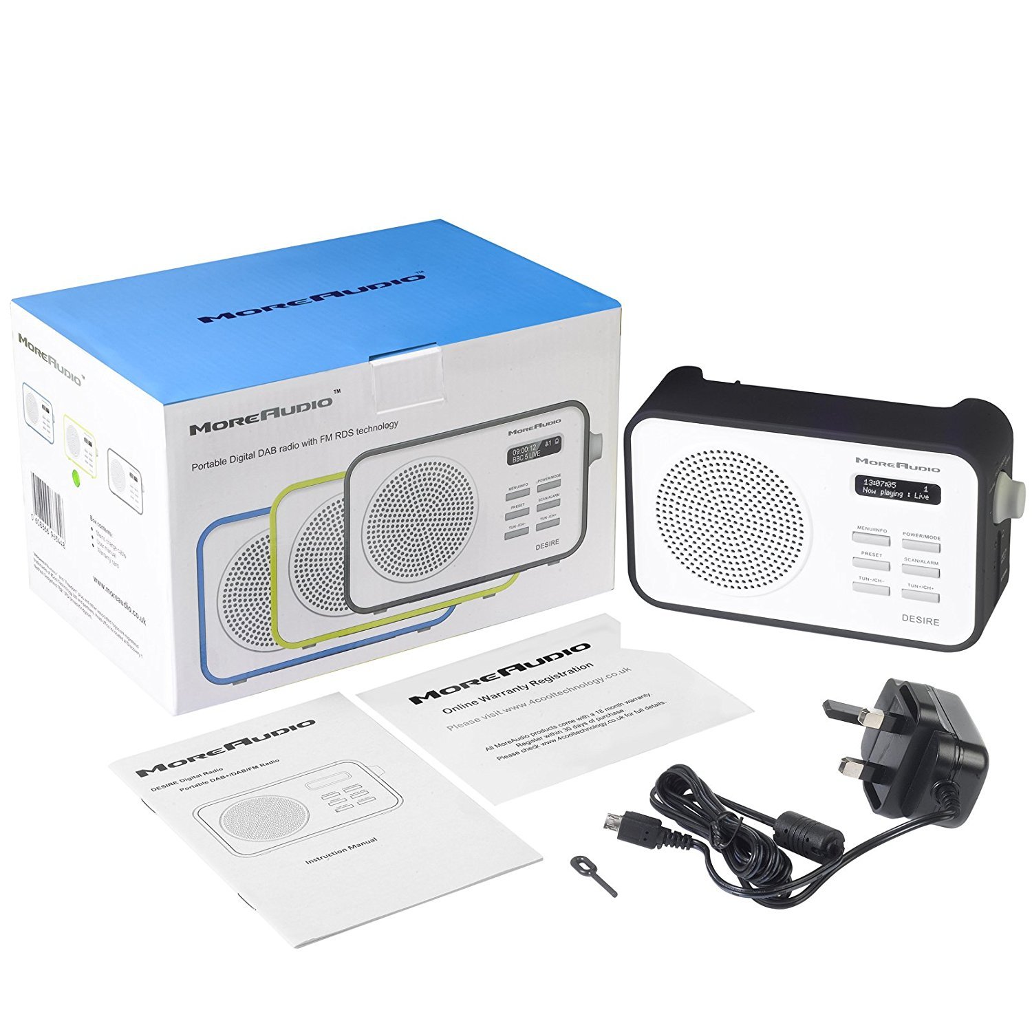 Moreaudio Desire DAB Digital FM Radio Alarm Clock with Rechargeable Battery & Mains Power - Black (Renewed) | Perfect for Bedroom, Office, and Travel Use
