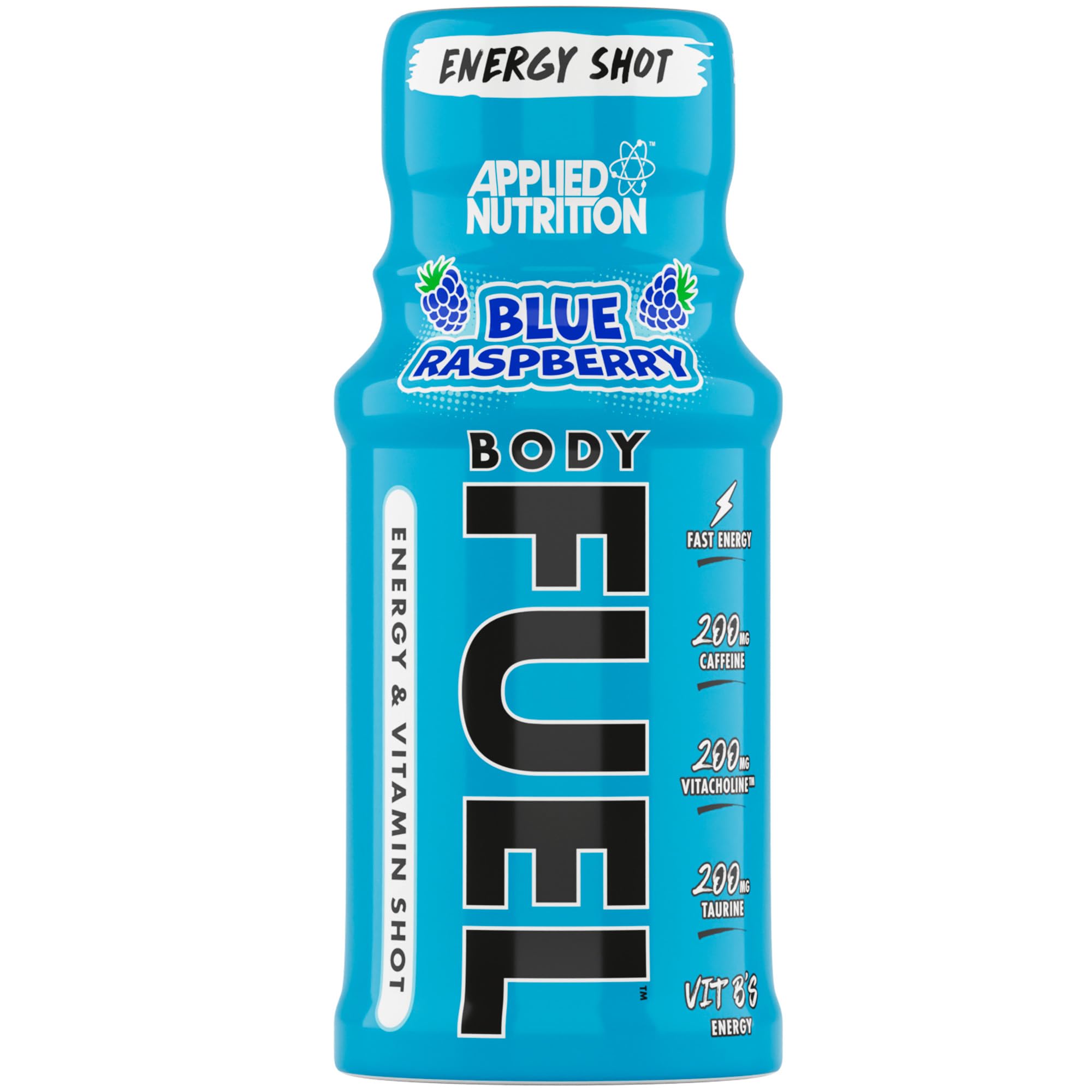 Applied Nutrition Body Fuel Energy Shots - 12 Pack (60ml Each) - Blue Raspberry Flavor - Boost Energy & Focus for Workouts, Study & Long Days