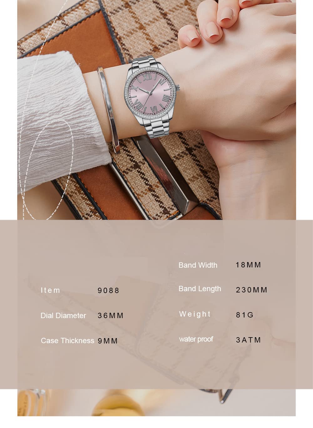 Reginald Women's Sapphire Crystal Gold Stainless Steel Waterproof Quartz Watch with Roman Dial - Elegant Sports Watch for Women, Perfect for Running, Gym, and Everyday Wear