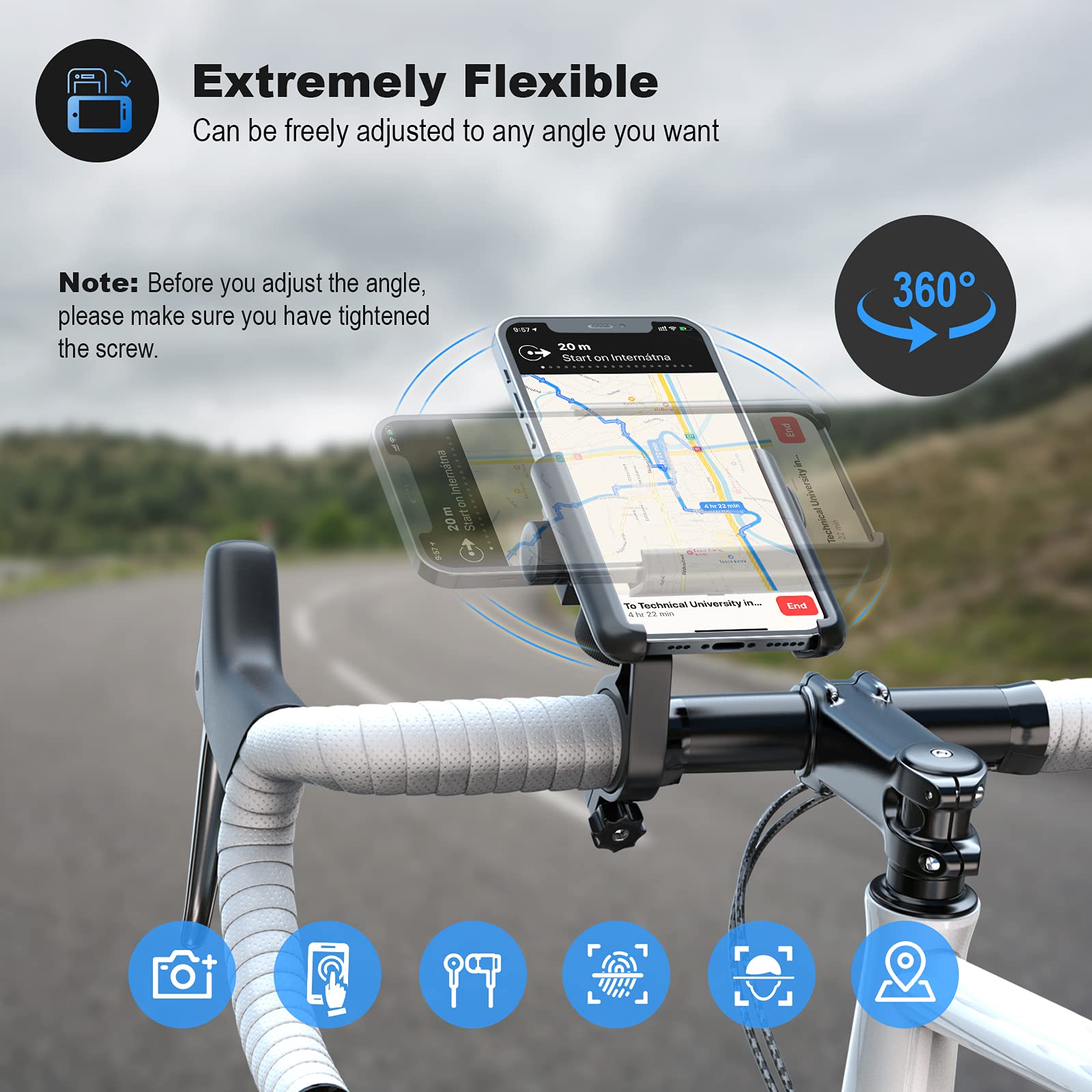 360° Rotatable Bike Phone Mount for Smartphones 3.5-7