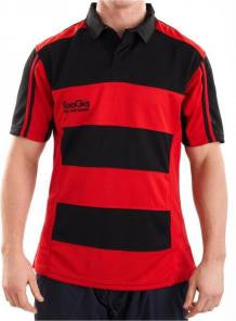 Kooga Hooped Teamwear Rugby Shirt - Black/Red Match & Training Jersey for Men | Perfect for Rugby Games, Practice & Fan Support
