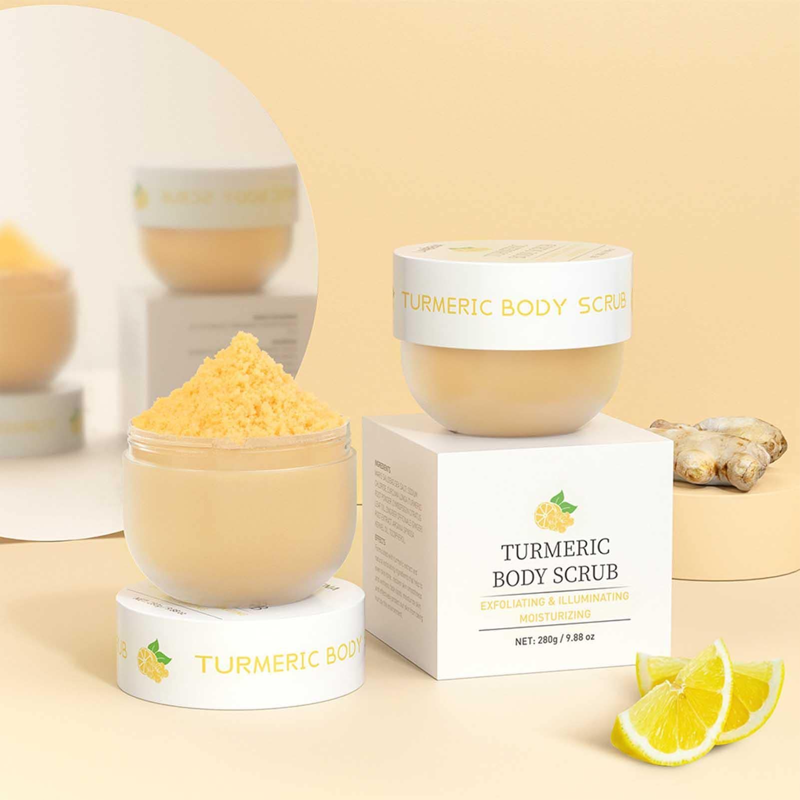Turmeric Sugar Scrub for Skin Brightening & Hyperpigmentation - 9.8oz Natural Body Exfoliator with Sea Salt - Dark Spot Treatment for Face & Body - Perfect for Spa Day & Post-Sun Care