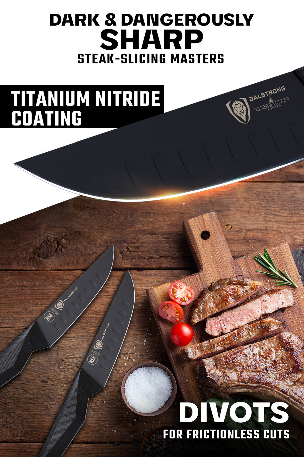 Premium 4-Piece Steak Knife Set - Shadow Black Series | NSF Certified | High-Performance German Steel | Dalstrong | Perfect for Steak Dinners, BBQ Parties & Gourmet Cooking
