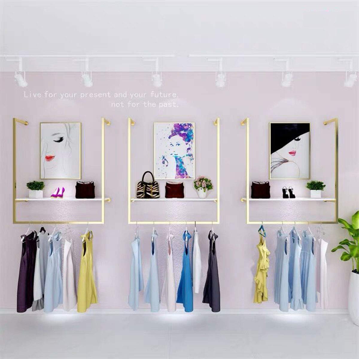 Simple Wall Mounted Metal Display Rack - U-Shaped Shelf for Clothing, Wedding Dresses & Towel Storage (Gold, 47.2