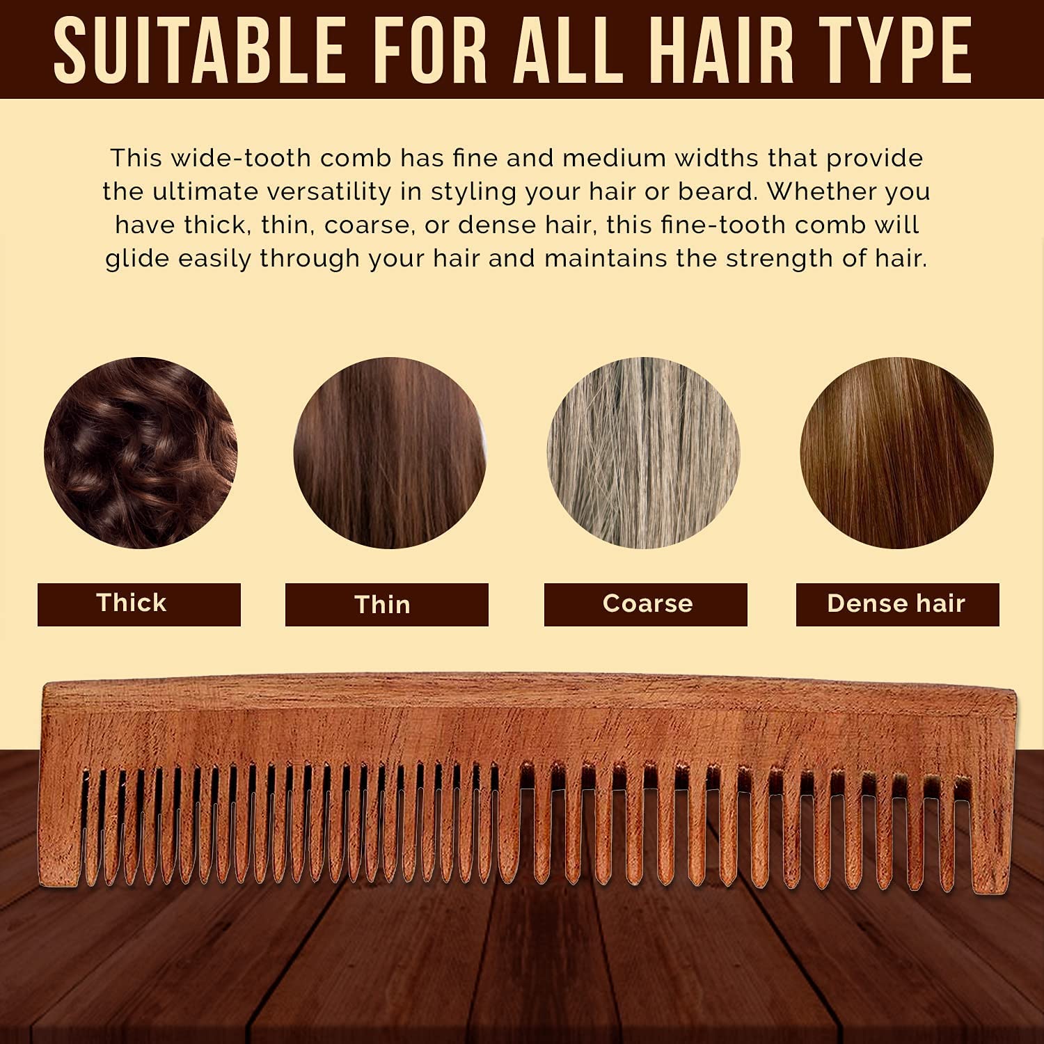 Natural Handmade Neem Wood Comb for Women & Men - Medium Size Hairbrush for Healthy Scalp & Shiny Hair | Perfect for Daily Hair Care & Ayurvedic Hair Treatment
