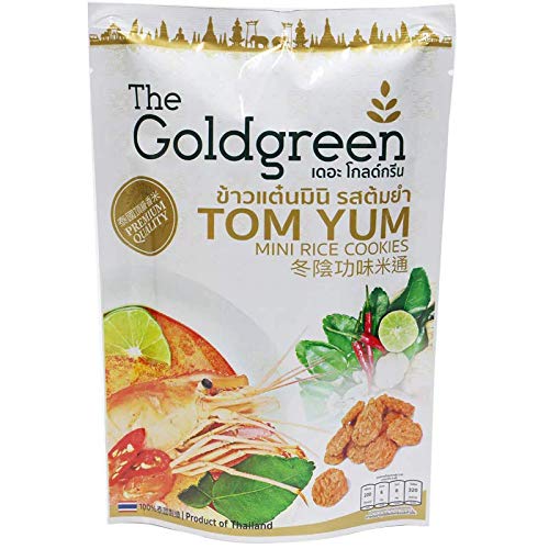 Goldgreen Mini Rice Cookies 40g X 3 Packs - Tom Yum Flavor Crunchy Thai Snacks for On-the-Go, Office Snacking & Asian Food Lovers