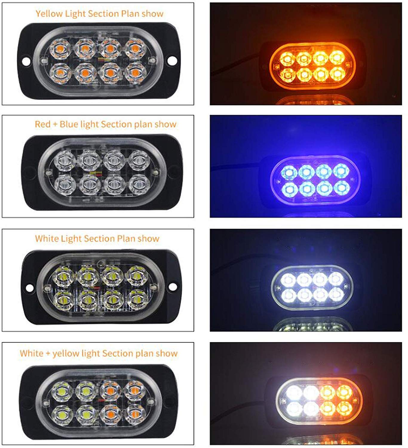 8 LED Ultra-Thin Amber Emergency Strobe Light Bar - High Intensity Surface Mount Warning Lights for Cars, SUVs, Pickup Trucks & Jeeps | Perfect for Roadside Emergencies, Construction Zones & Vehicle Safety