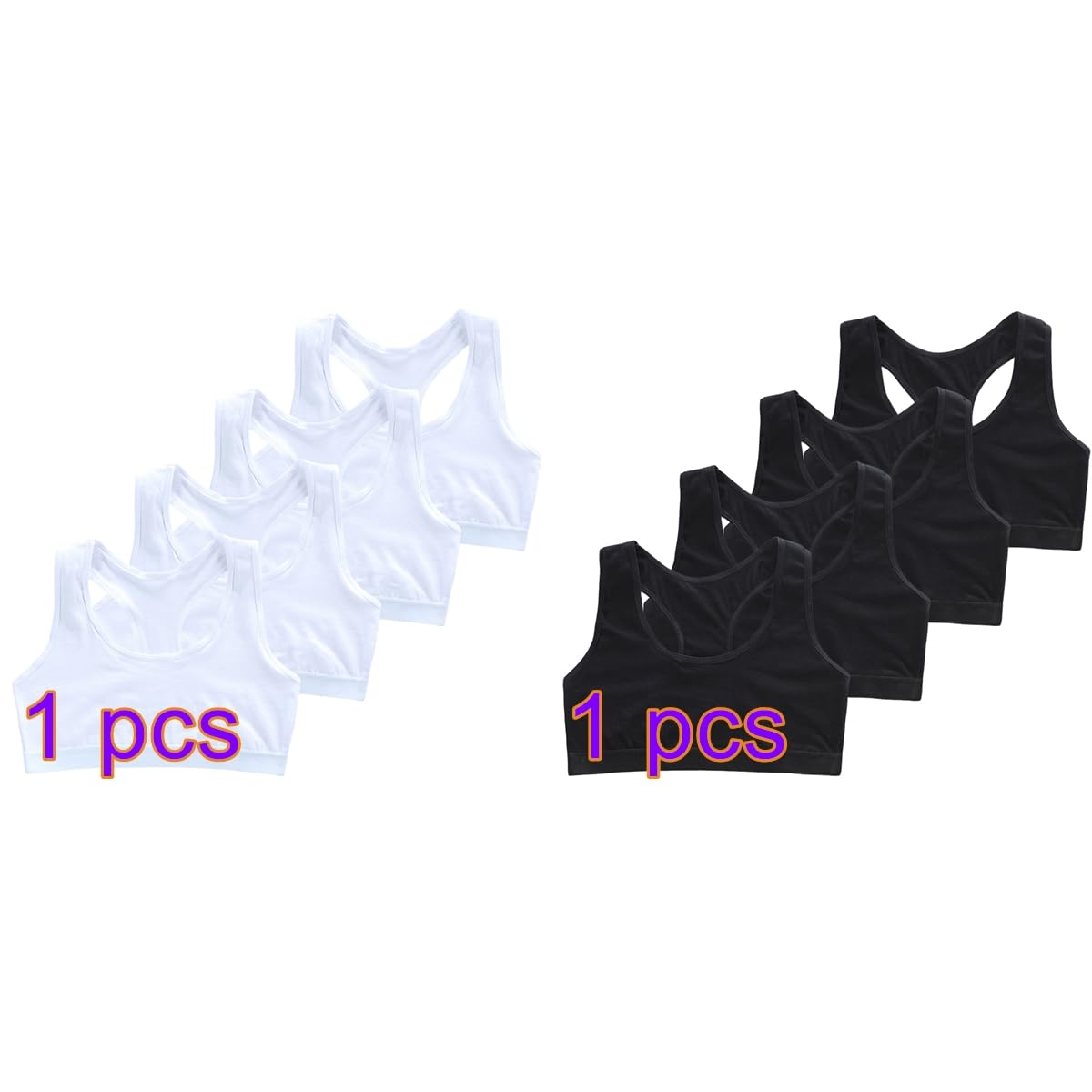 Girl's Seamless Cotton Sports Bra 8-Pack - Soft, Breathable Training Bras for Girls 9-14 Years - Perfect for Gym, Yoga & Everyday Wear