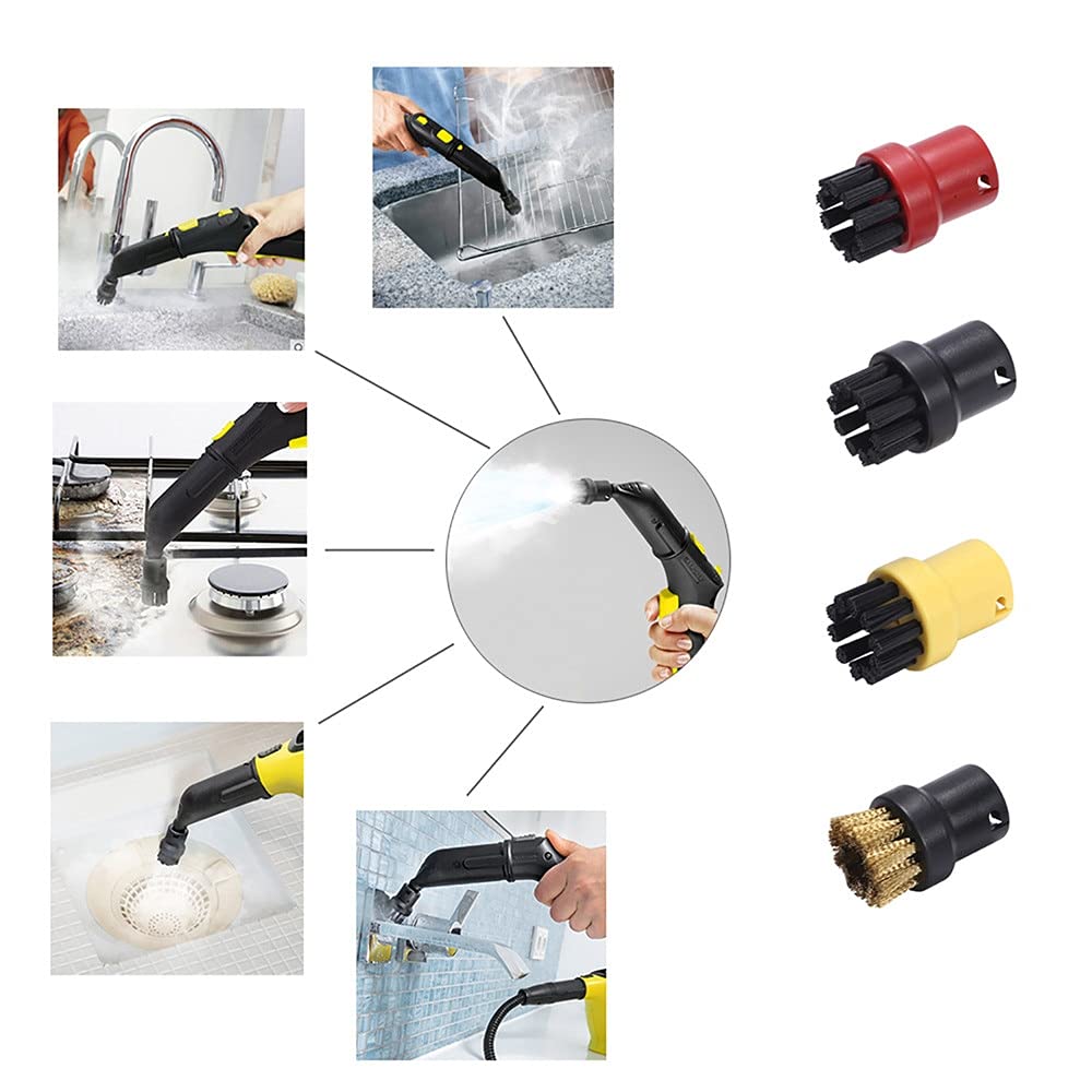 Karcher SC Series SC2 SC3 SC4 SC5 Steam Cleaner Extension Nozzle & Small Round Brush Kit - 15 Piece Set for Deep Cleaning Grout, Tiles, and Hard-to-Reach Areas