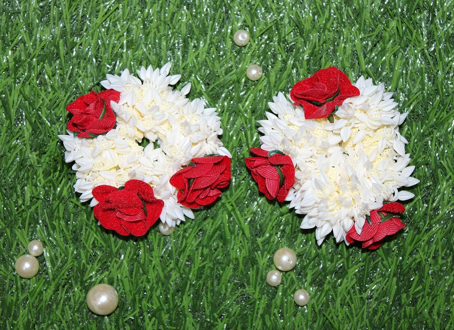 Mogra Scented Hair Bands for Women & Girls - 2 Pack Red Rubber Band Gajra Hair Accessories - Perfect for Weddings, Parties & Daily Styling