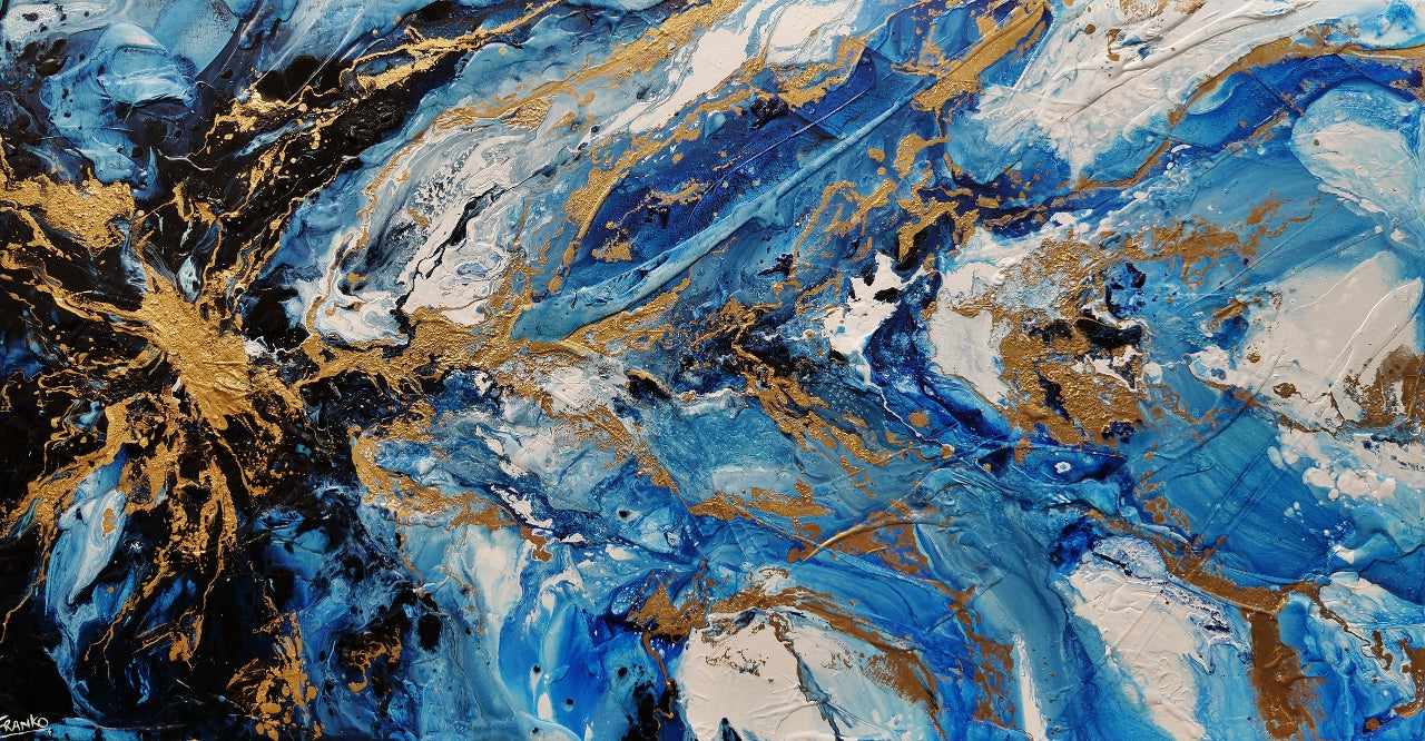 Admiralty Style 190cm x 100cm Blue White Gold Textured Abstract Canvas Art - Modern Wall Decor for Living Room, Bedroom & Office
