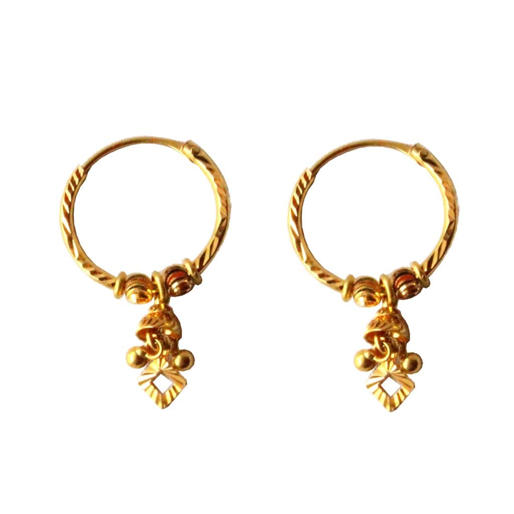 22K/18K Solid Gold Carved Hoop Earrings for Women & Men - 26mm Height, 14mm Width - Elegant Bali Design Jewelry Gift for Weddings, Parties & Special Occasions