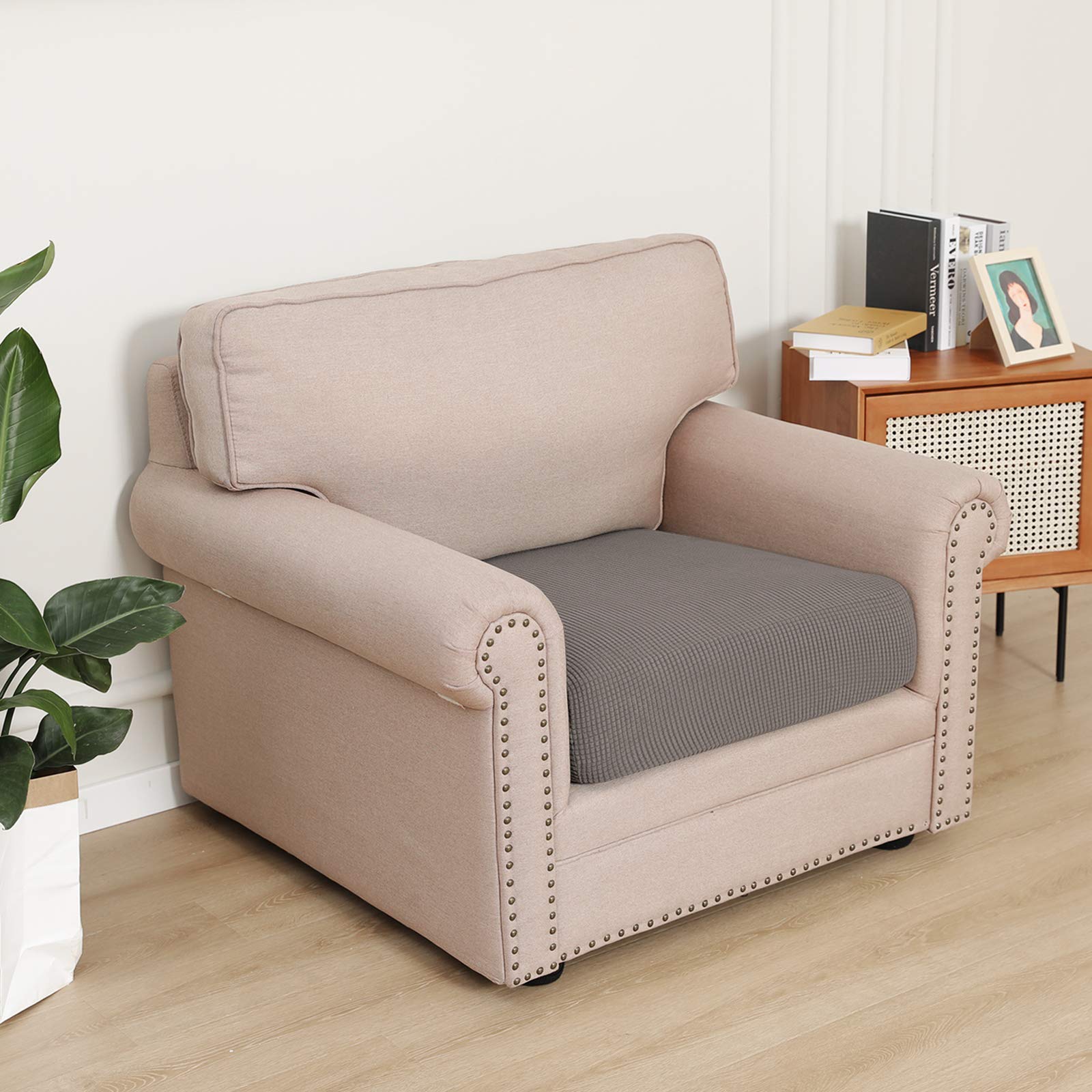 Stretchy Sofa Cushion Cover - Elastic Furniture Protector Slipcover with Soft Flexible Fabric (Taupe) | Perfect for Living Room, Bedroom & Office Chairs