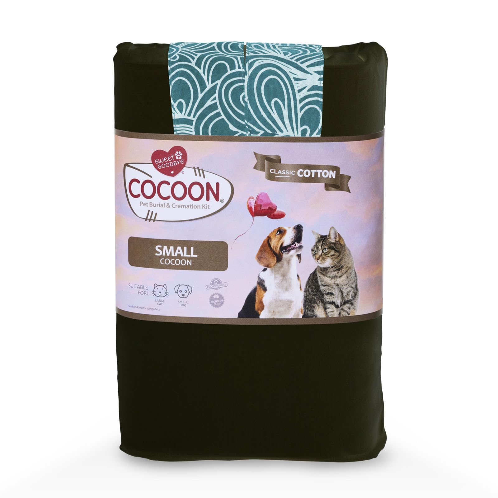 Eco-Friendly Pet Casket for Dogs Cats Rabbits Birds - Biodegradable Burial & Cremation Ceremony Kit - Classic Cotton Design - Small Size in Black/Teal Green - Perfect for Memorial Services & Pet Funerals