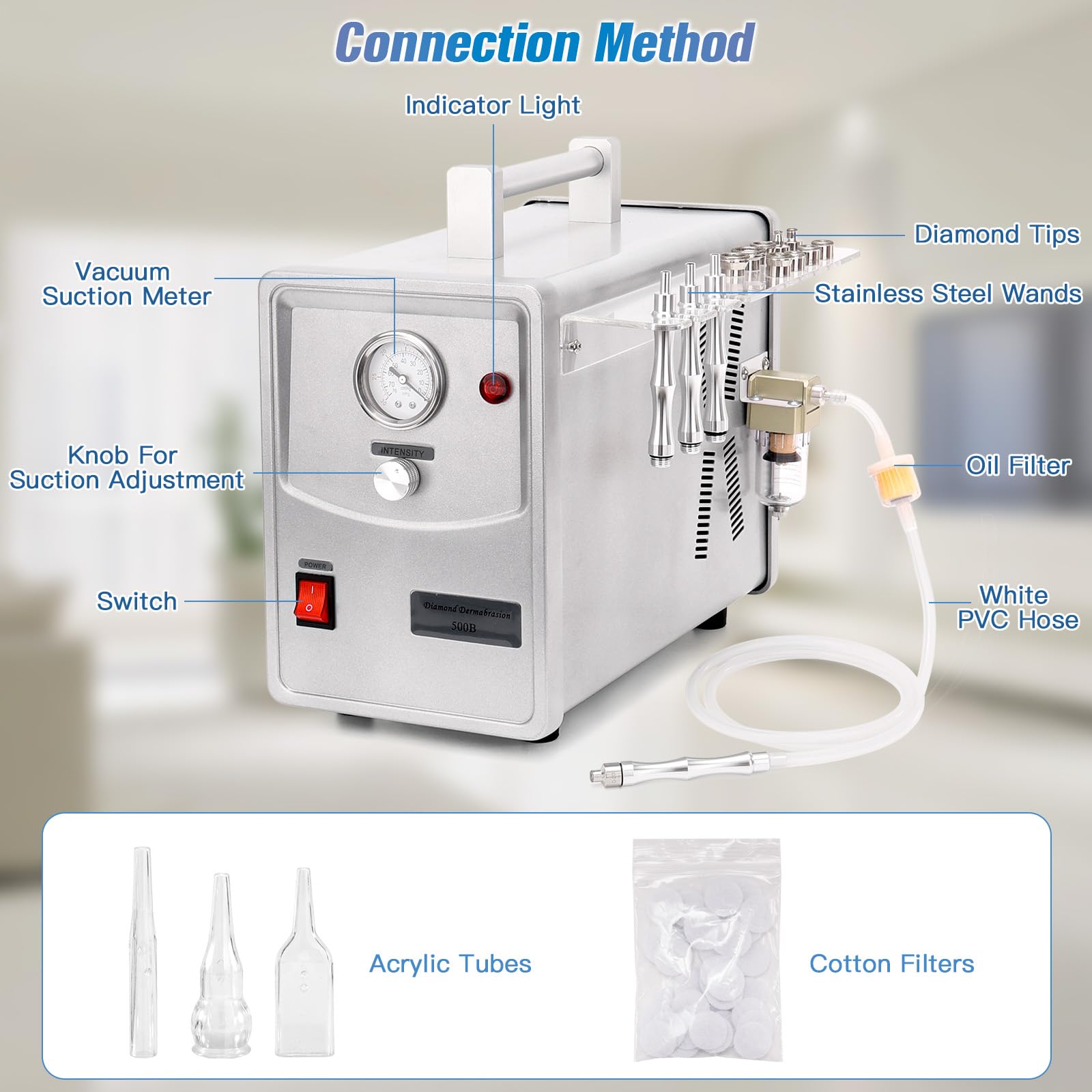 Professional Diamond Dermabrasion Machine for Face - Microdermabrasion Skin Care Device with 400 Cotton Filters & Adjustable Suction (0-68cmHg) - Perfect for At-Home Spa, Acne Treatment & Anti-Aging Skincare Routine