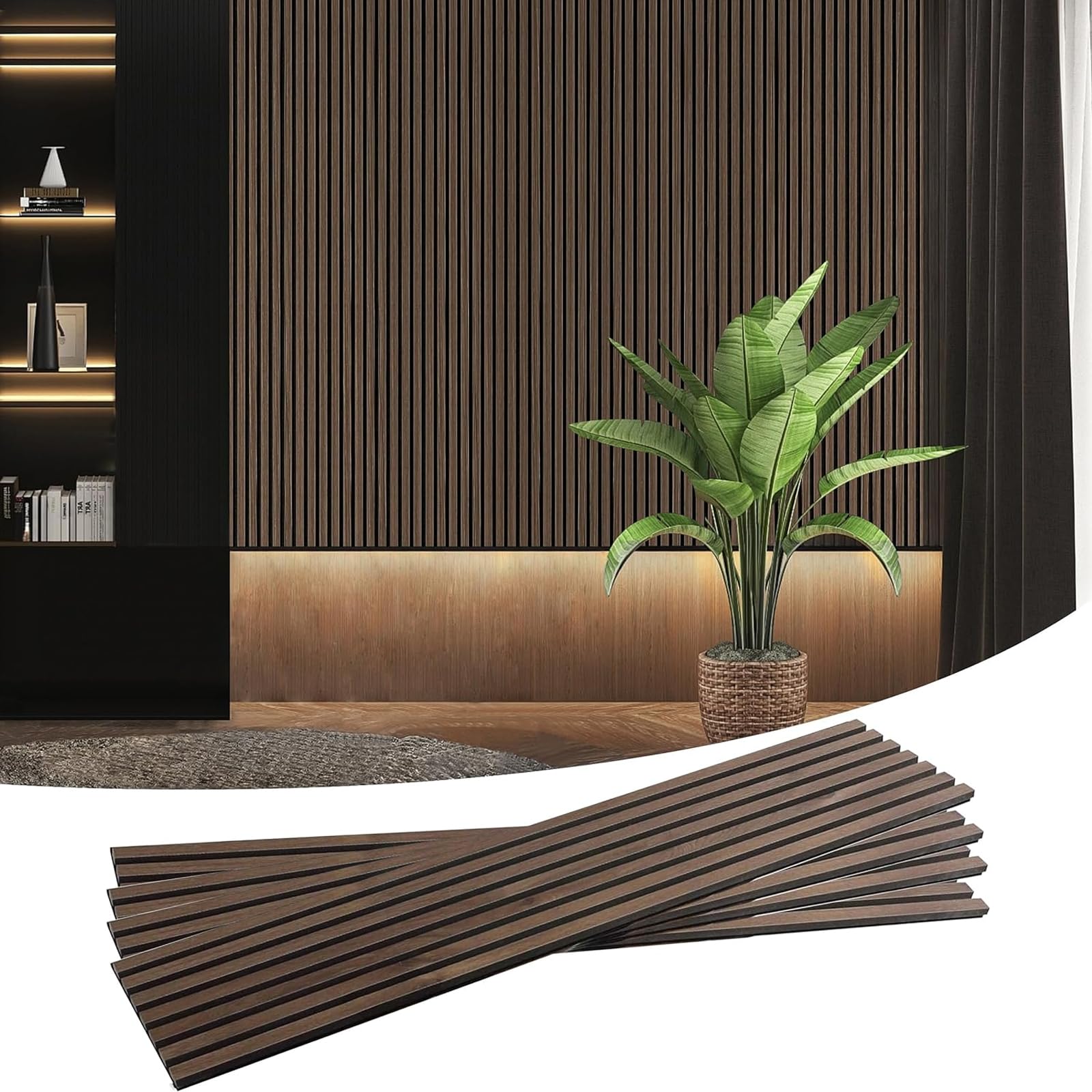 4 Pack Wood Wall Panels - MDF Soundproof 3D Wall Paneling for Home & Office Decor, Wood Textured Acoustic Fluted Wall Panels (94 Inch, Walnut) | Noise Reduction for Bedrooms, Studios & Conference Rooms