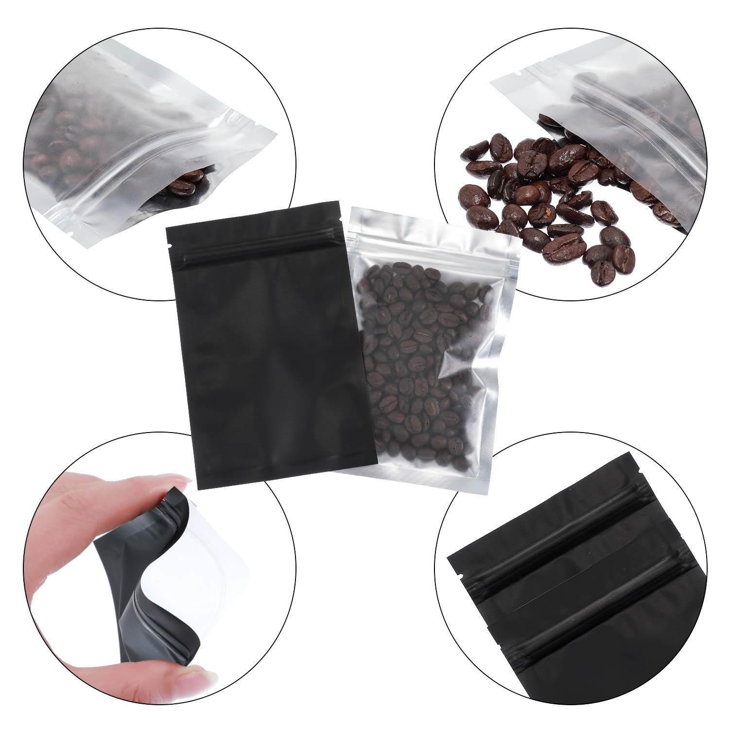 Blulu 100-Pack Resealable Smell Proof Mylar Bags 4x6 Inches - Airtight Food Storage Pouches for Party Favors, Snacks, Coffee & Cannabis | Flat Black Foil Pouch for Freshness & Odor Control