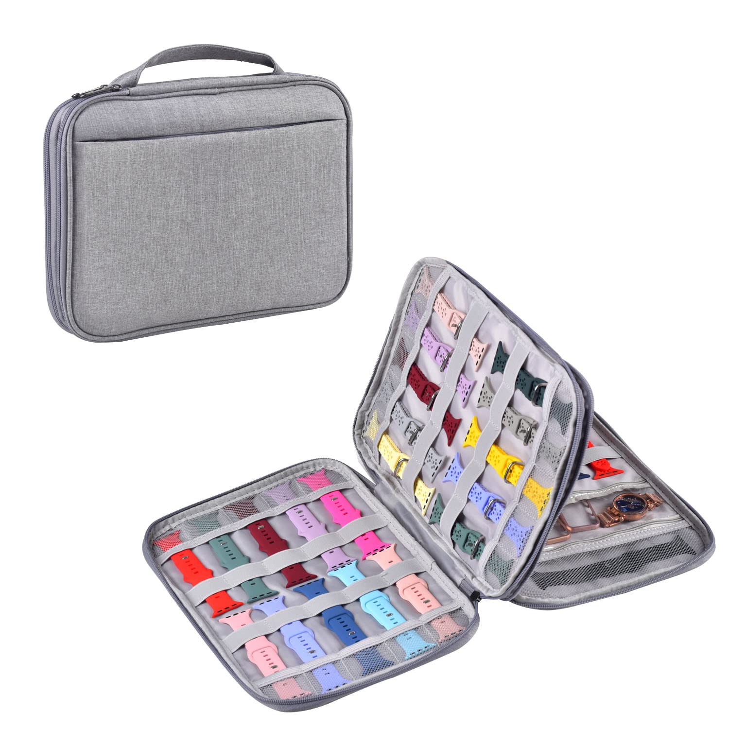 Watch Band Organizer Case for 35 Straps & Accessories - Gray | Travel & Storage