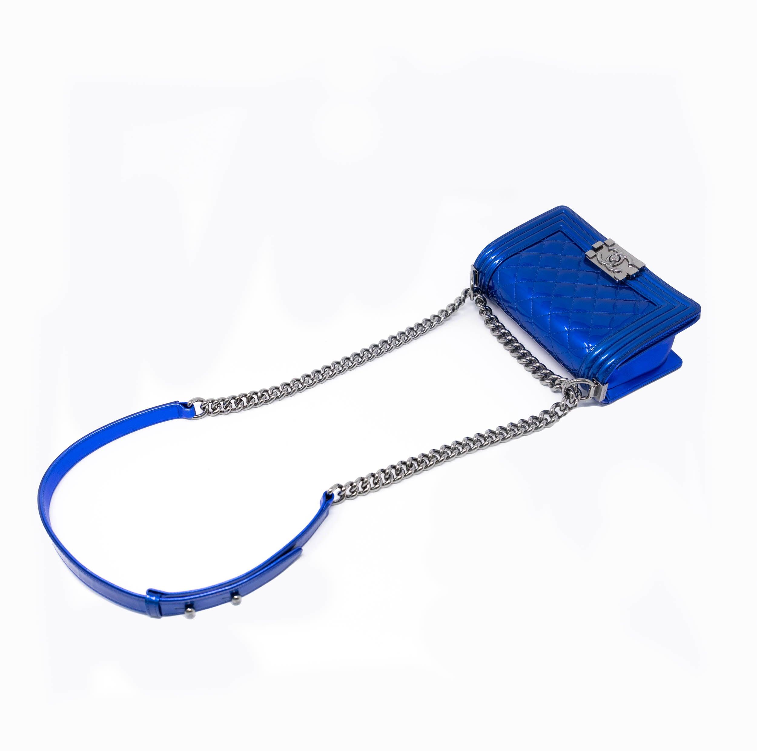 Chanel Blue Patent Leather Small Boy Bag - Luxury Crossbody Handbag for Women, Perfect for Parties, Dates & Special Occasions