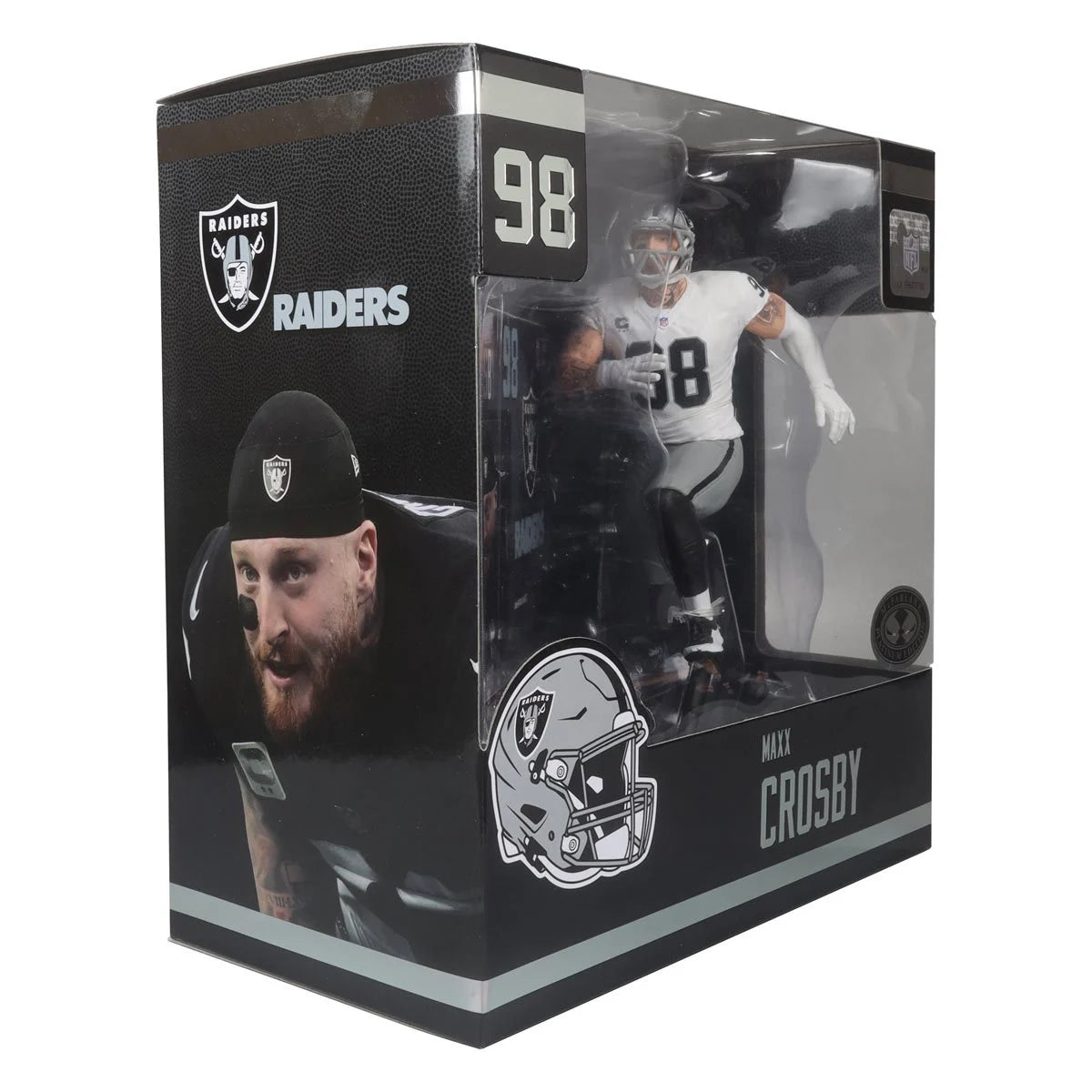 Maxx Crosby Las Vegas Raiders White Jersey NFL Platinum Chase Posed Figure 2024 - Perfect for Sports Collectors, Game Room Decor, and Raiders Fans Gifts
