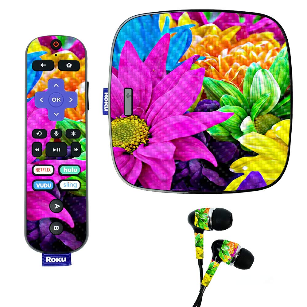 MightySkins Carbon Fiber Skin for Roku Ultra - Colorful Flowers Design | Protective Durable Textured Cover | Easy to Apply & Remove | Made in USA | Perfect for Home Entertainment & Personalized Streaming Device Protection
