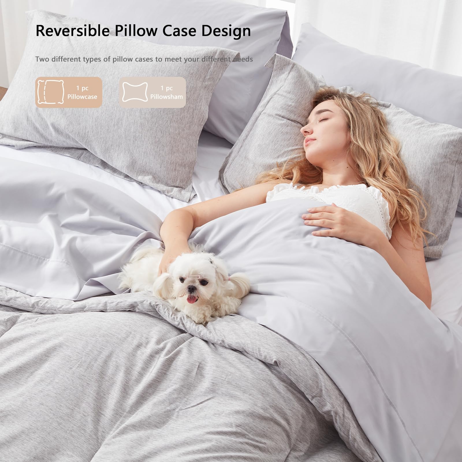 UNILIBRA 7-Piece Queen Comforter Set - All Seasons Soft Grey Bedding Collection with Comforter, Sheets & Pillowcases | Cationic Dyeing Technology | Perfect for Master Bedroom, Guest Room & Dorm Decor
