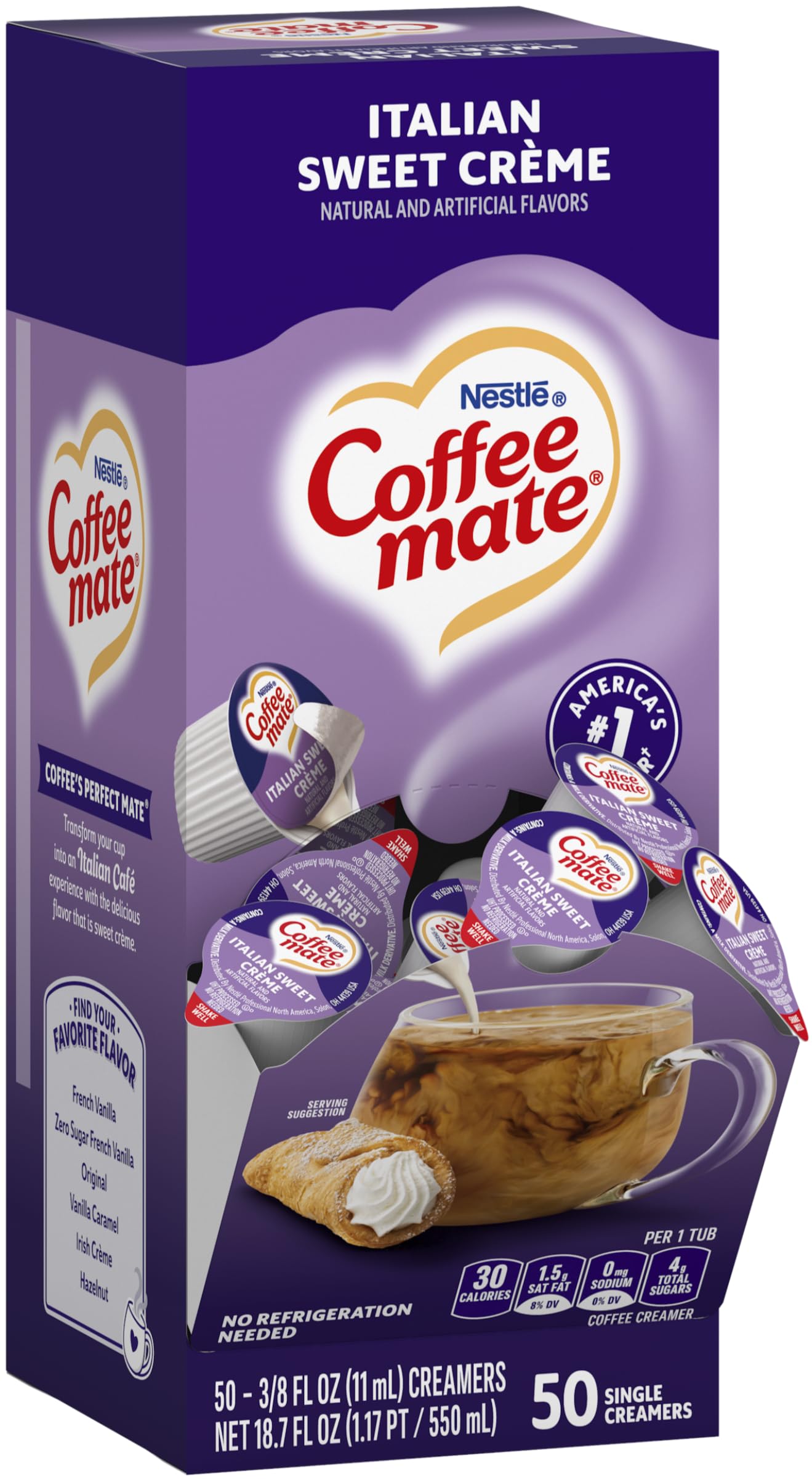 Coffee-Mate 84652 Italian Sweet Creme Liquid Coffee Creamer - 50 Count (0.375 oz Cups) - Perfect for Office Coffee Stations, Cafes & Home Brewing