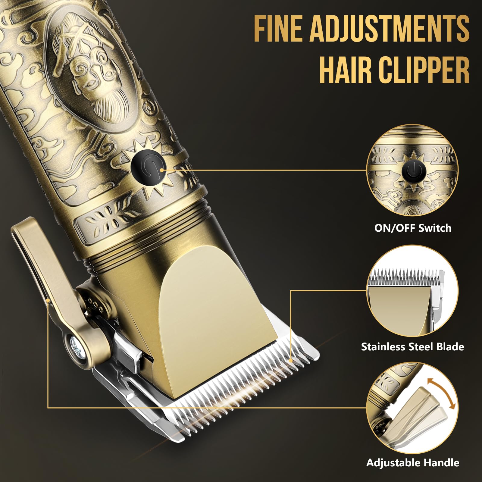 Professional Men's Hair Clippers & Trimmer Kit - T-Blade Nose Hair Trimmer, Zero Gap Haircutting Set with LCD Display (Bronze) | Perfect for Home Barbering, Beard Grooming & Personal Care