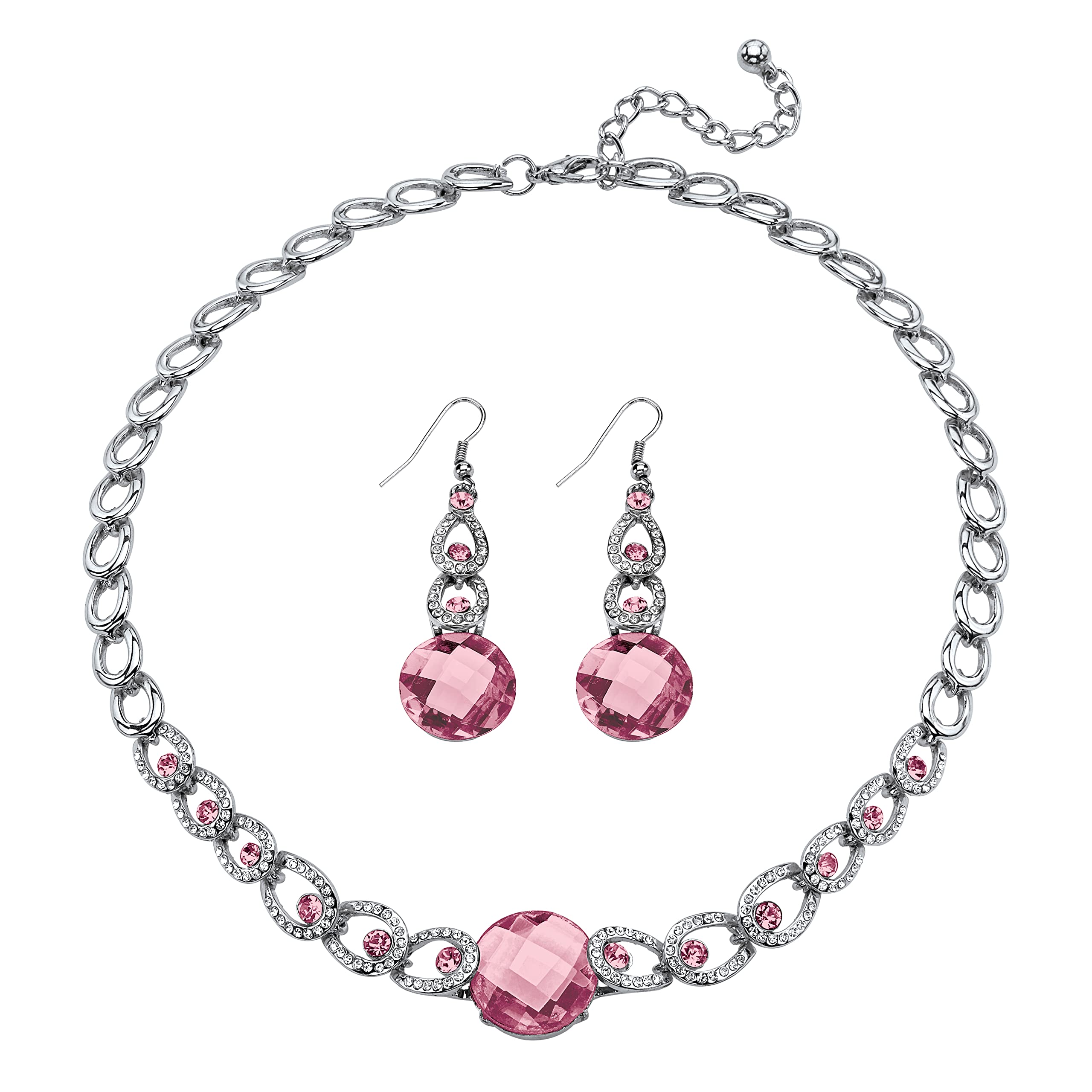 PalmBeach Silvertone Round Simulated Birthstone & Crystal Jewelry Set - 20mm Earrings & 17