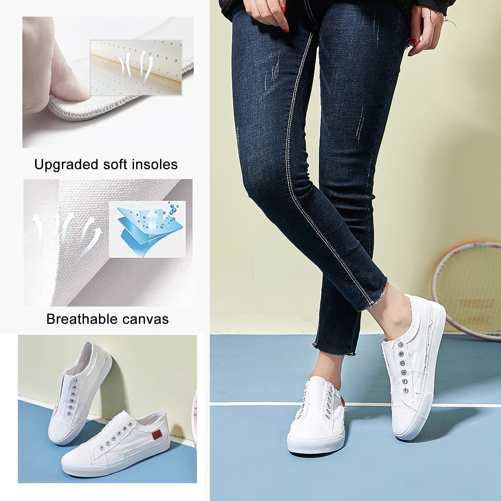 Women's Slip-On Non-Slip Canvas Sneakers - Comfortable Low Top Casual Shoes for Walking, Travel & Everyday Wear