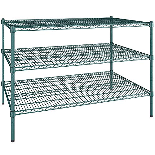 30x48 Inch Green Epoxy 3-Tier Storage Shelf Kit with 34-Inch Posts - Heavy Duty Garage Shelving, Kitchen Organizer & Food Storage Rack for Home, Restaurant & Commercial Use