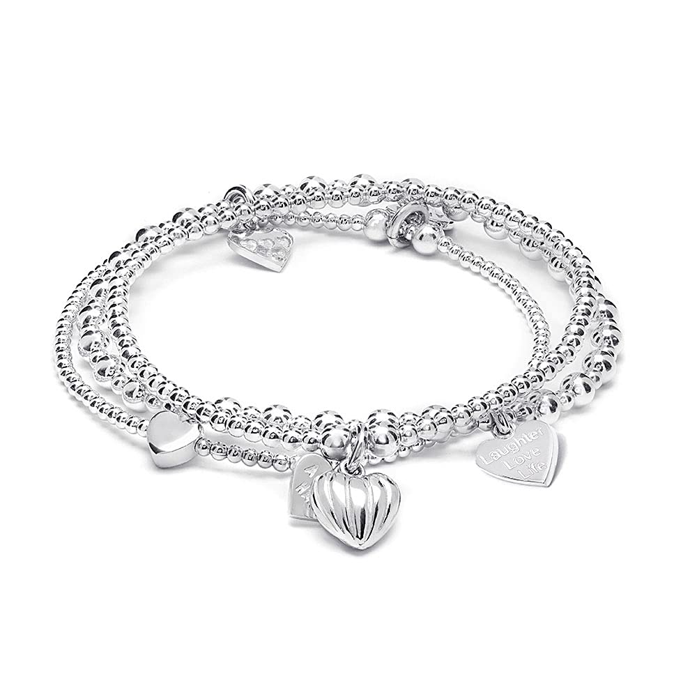 Hearts of Love 925 Sterling Silver Bracelet for Women - Multistrand Heart Charm Bracelet with Engraved 'Love You' Pendant, Perfect Gift for Wife, Girlfriend or Mother's Day - Handmade in UK | Ideal for Romantic Occasions, Anniversaries & Special Celebrations