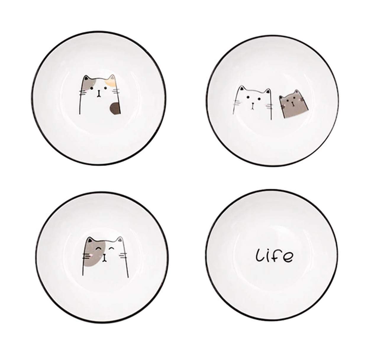 4pcs Ceramic Cartoon Cat Seasoning Dishes & Dipping Bowls - Cute Appetizer Plates for Sauces, Condiments, Snacks - Perfect for Parties, Kitchen, Dining Table Decor
