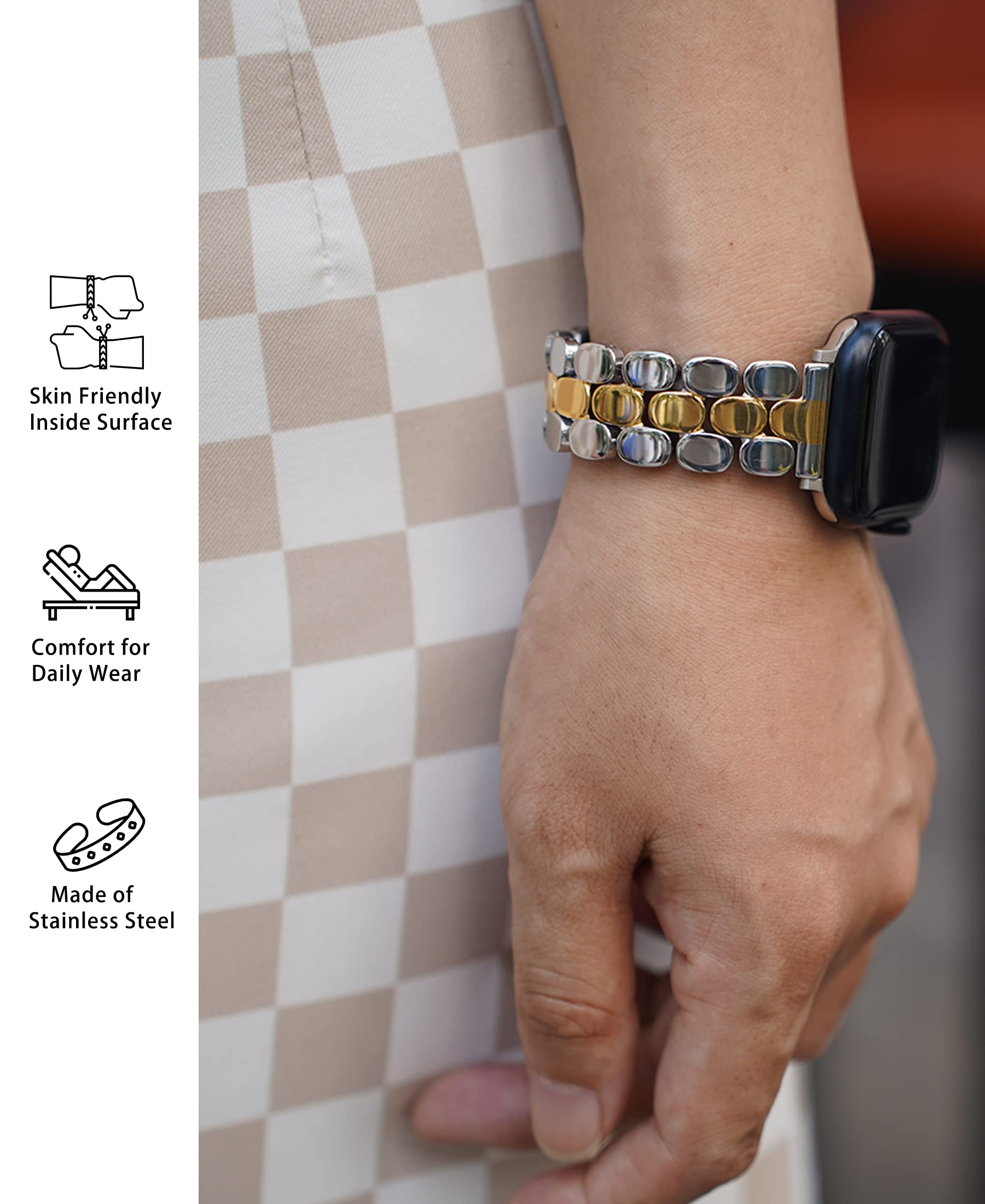Stylish & Comfortable Apple Watch Bands for Women - Compatible with 38mm/40mm/41mm/42mm/44mm/45mm/46mm/49mm & All Series (1-10, SE) - Fashionable Gold/Silver/Rose Gold Replacement Straps - Perfect for Workouts, Office Wear & Everyday Use