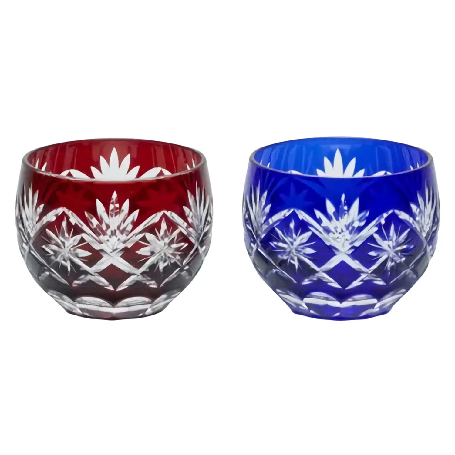 Kimoto Glass Tokyo Edo Kiriko Pair Sake Cups - Traditional Japanese Handcrafted Hoshikenbishi Design - Perfect for Sake Tasting, Gift Giving & Japanese Cultural Events