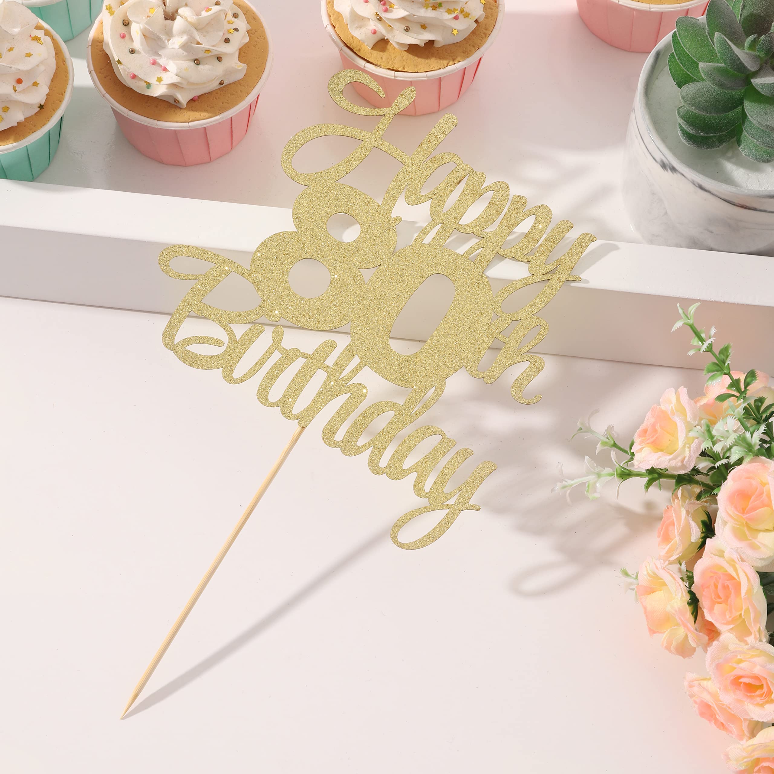 80th Birthday Cake Topper Gold - Elegant 80th Anniversary Cake Decorations for Women & Men | Perfect for Milestone Birthday Parties, Retirement Celebrations & Golden Anniversary Events
