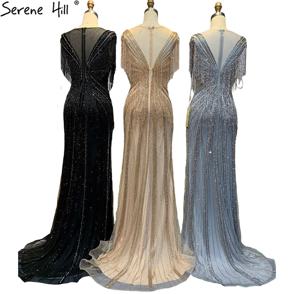 Serene Hill Mermaid Luxury Gold Evening Dresses 2025 - Beaded Tassel Elegant Gowns for Women - Perfect for Prom, Gala & Formal Parties