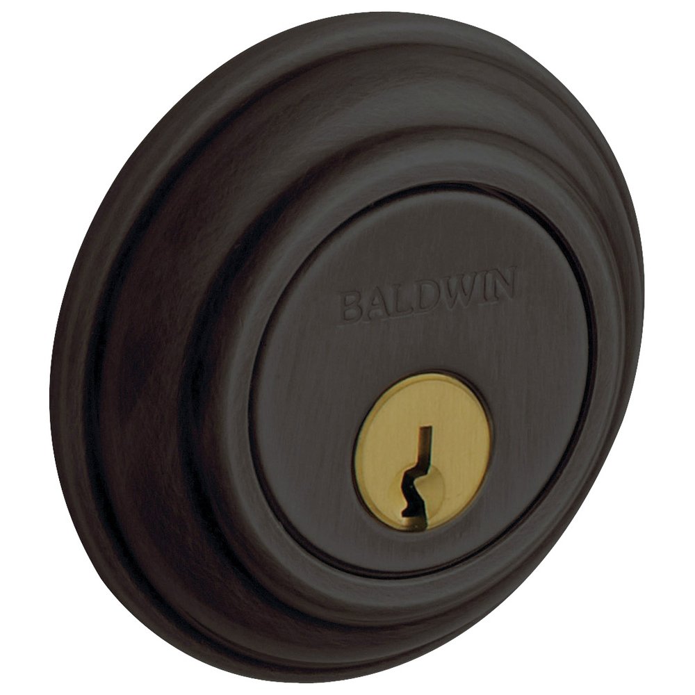 Baldwin Estate 8232.102 Low Profile Traditional Key Lock Deadbolt in Oil Rubbed Bronze - Secure Front Door Entry for Homes & Apartments